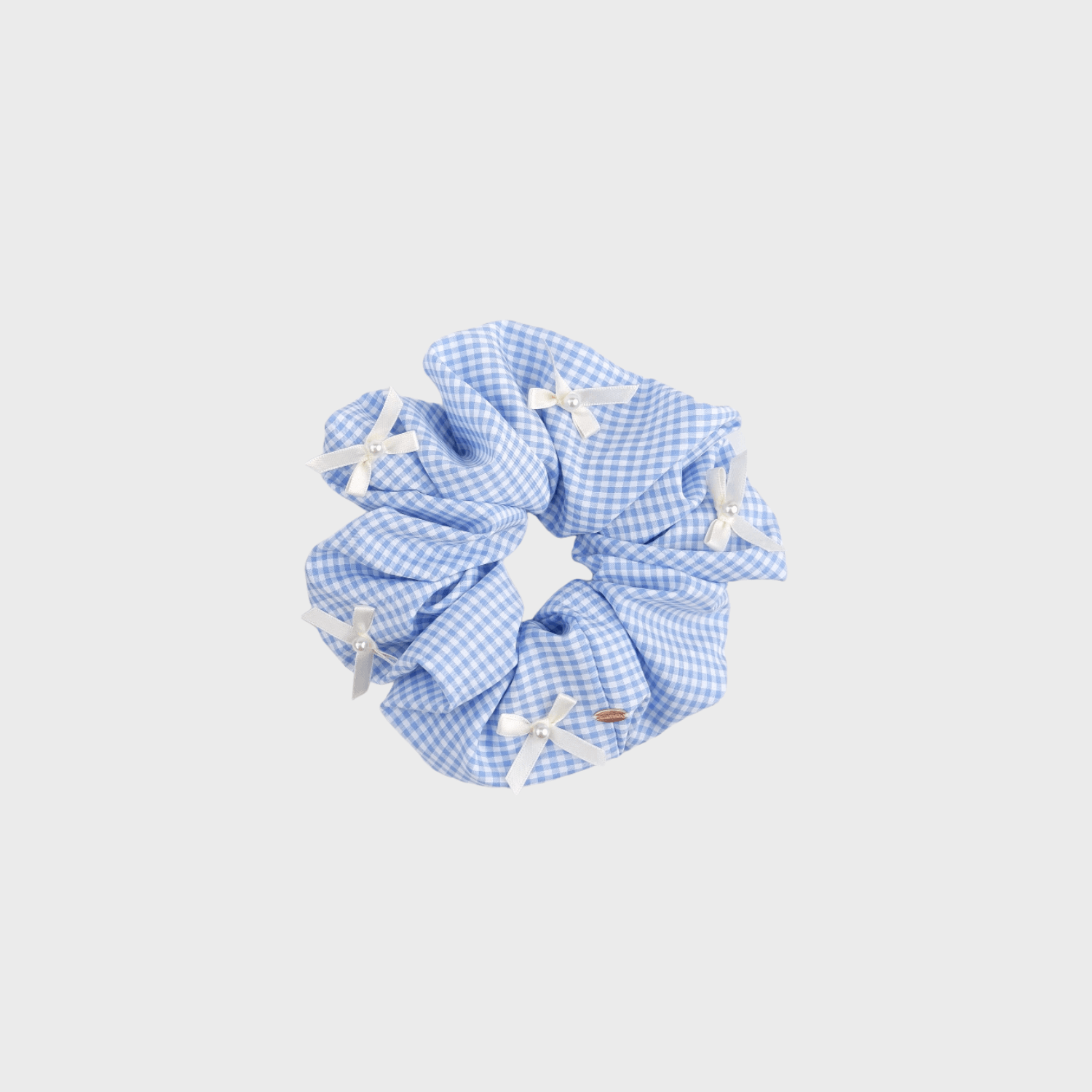 Plaid Pearl Large Scrunchie (5 Bows & 5 Beads)