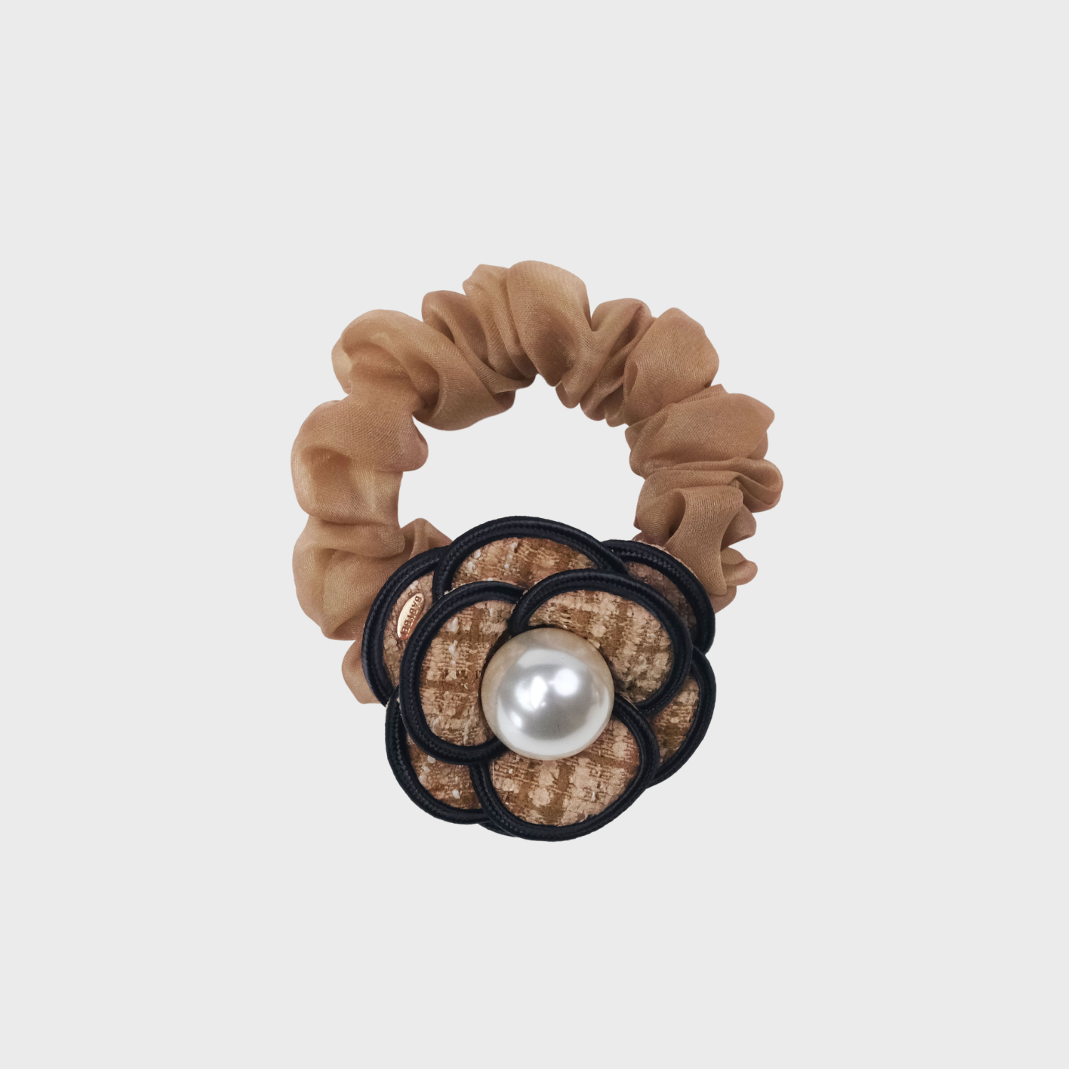 Camellia Pearl Small Scrunchie (Tweed Organza & 1 Bead)