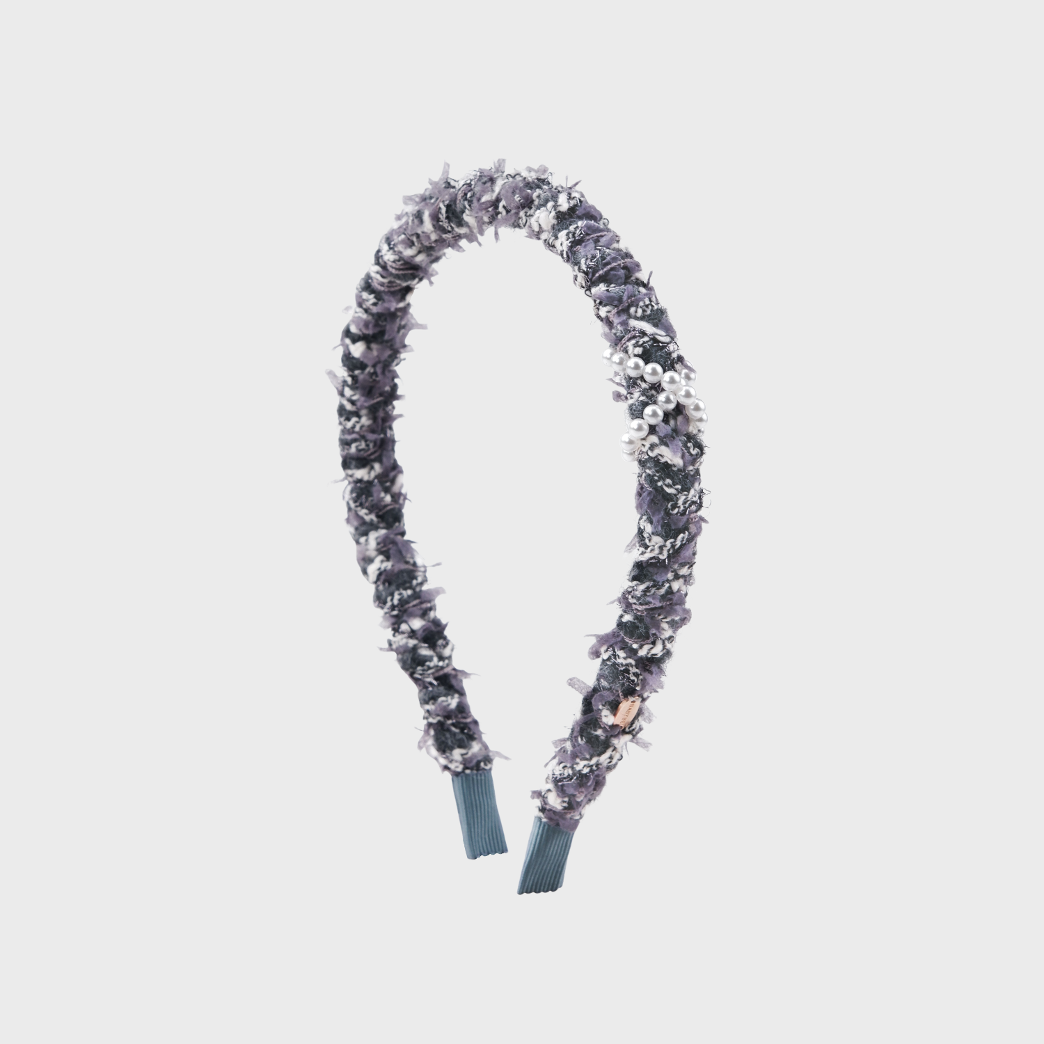 Tweed Pearl Thin Headband (Silver-thread & Cross Beaded)
