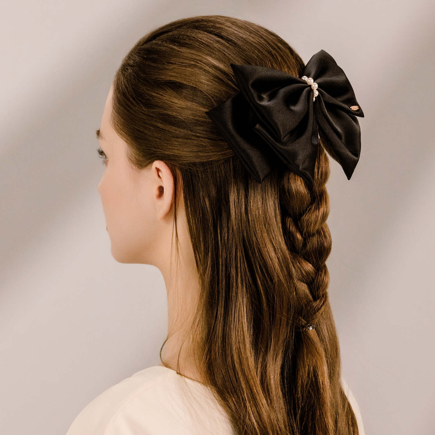 Satin Pearl Large Hair Barrette (3 Layered & Beaded)