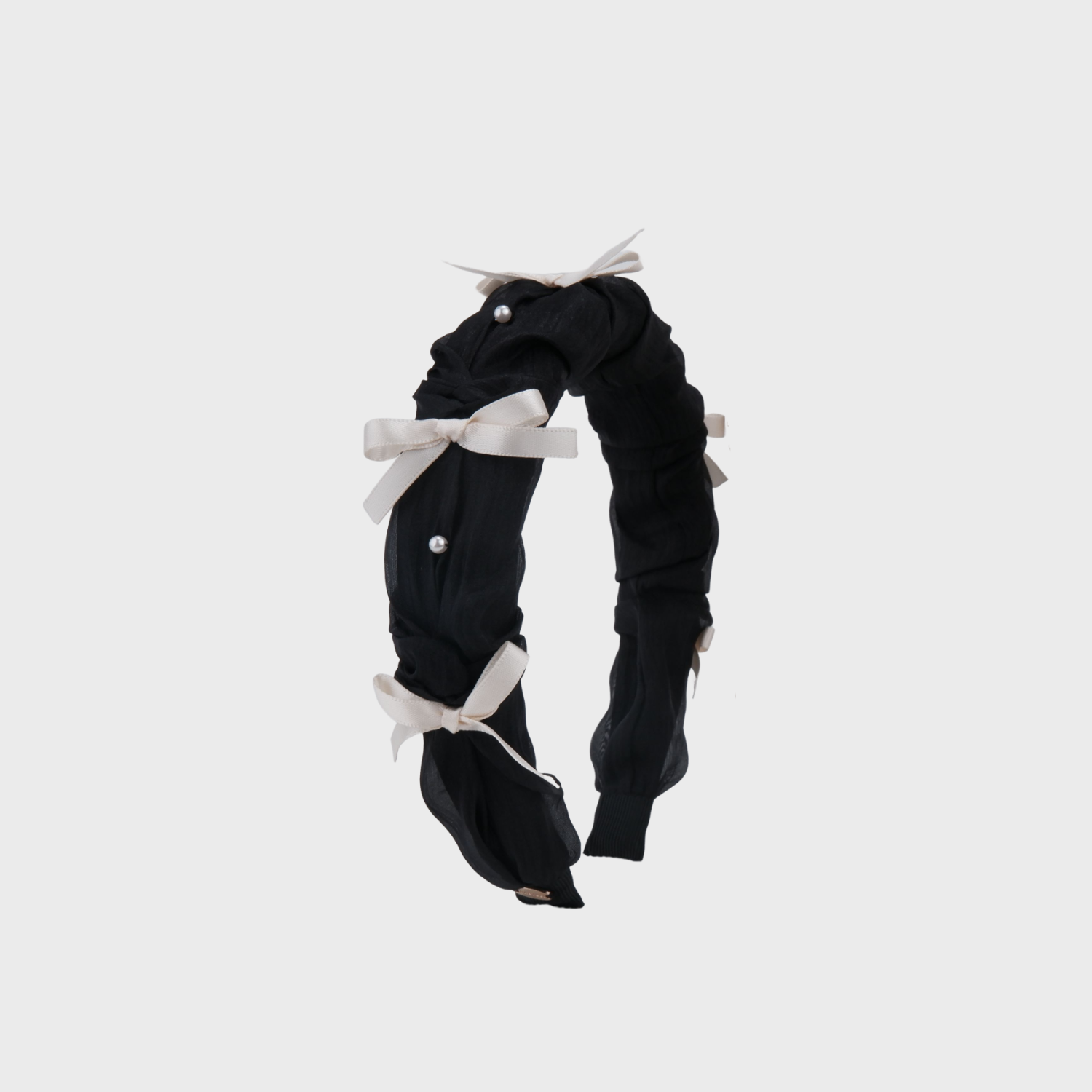 Moonlight Organza Pearl Wide Headband (Bow & 4 Beads)