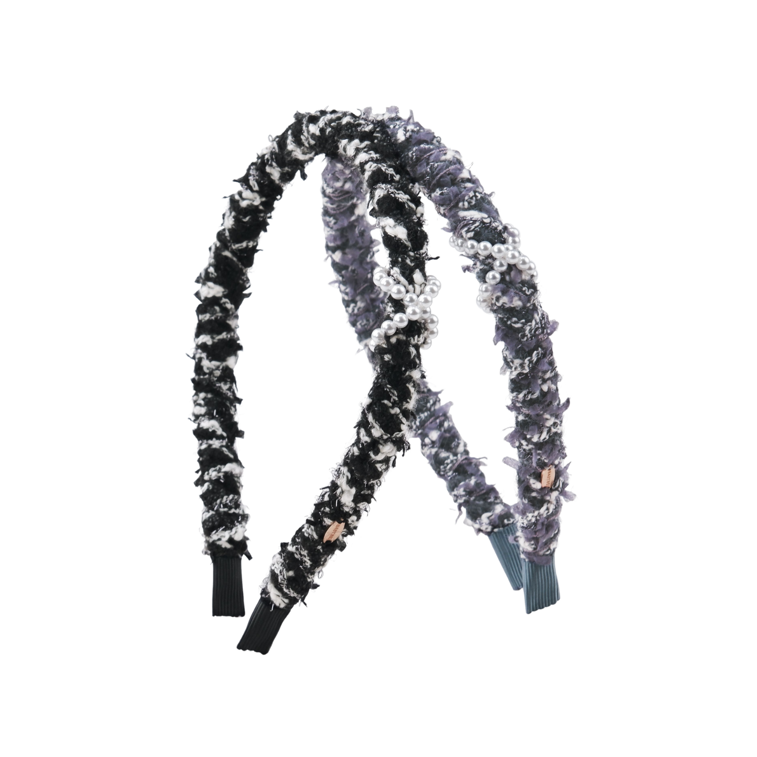 Tweed Pearl Thin Headband (Silver-thread & Cross Beaded)