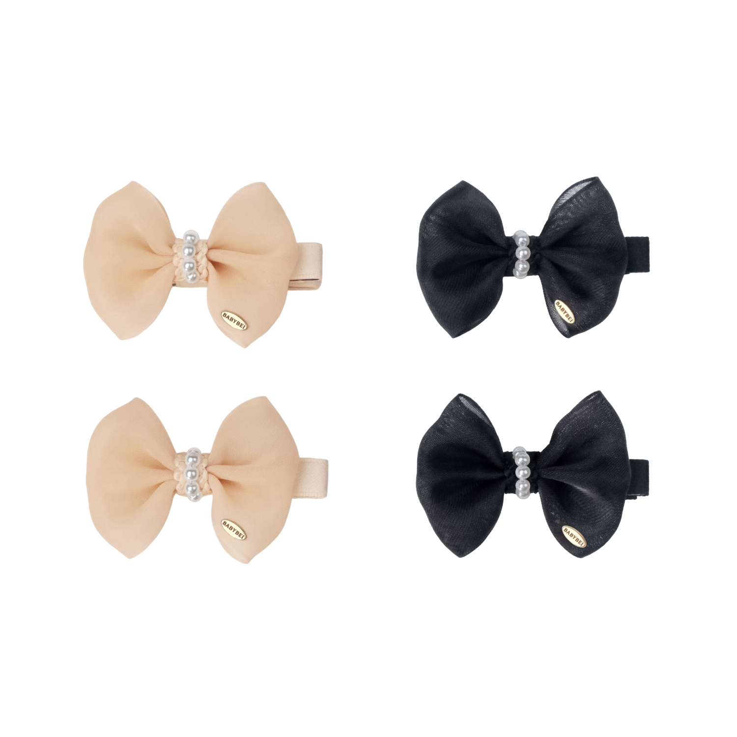 Organza Pearl Medium Hair Clips (1 Bow & 1 Strand)