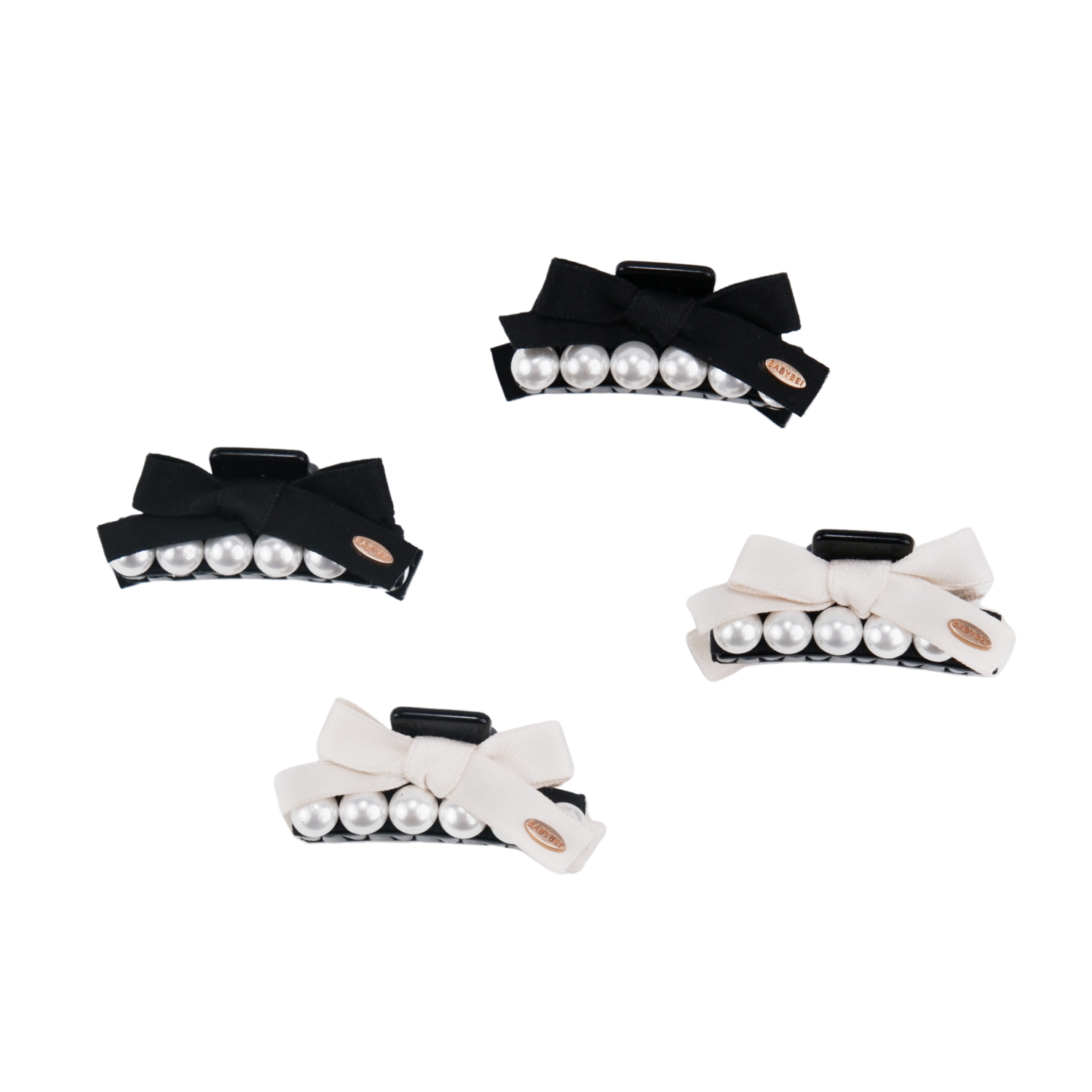 Ribbon Pearl Small Hair Claws (Bow & 6 Beads)