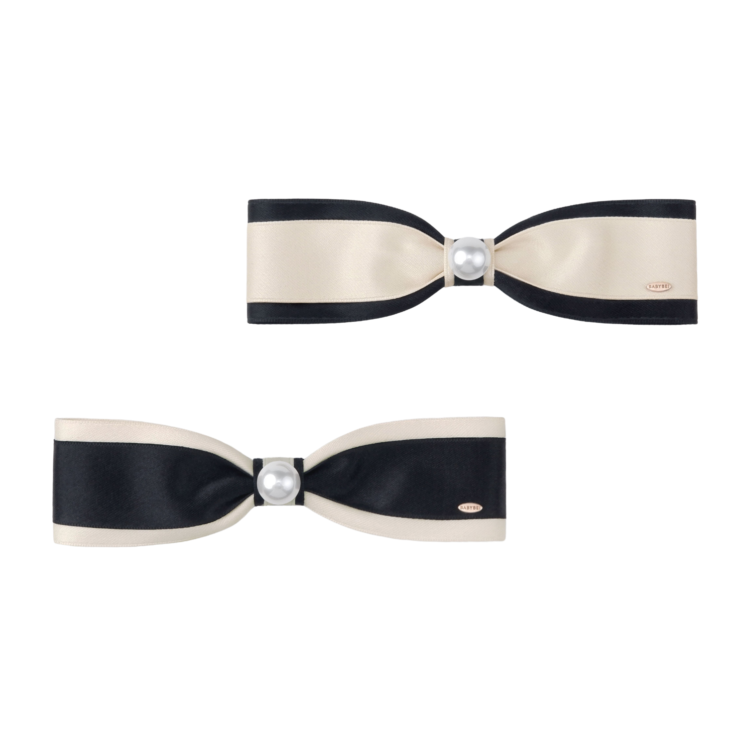 Ribbon Pearl Medium Hair Barrette (Color-blocked & 1 Bead)