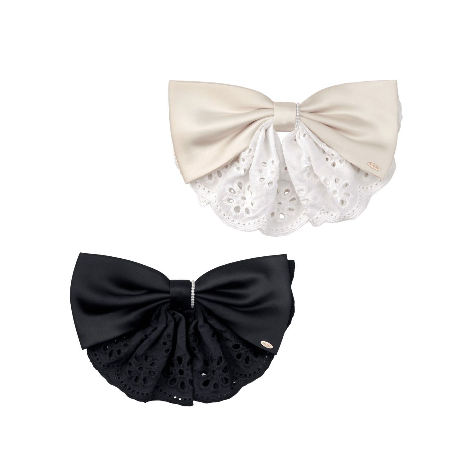 Satin Pearl Large Hair Barrette (Lace & 1 Strand)