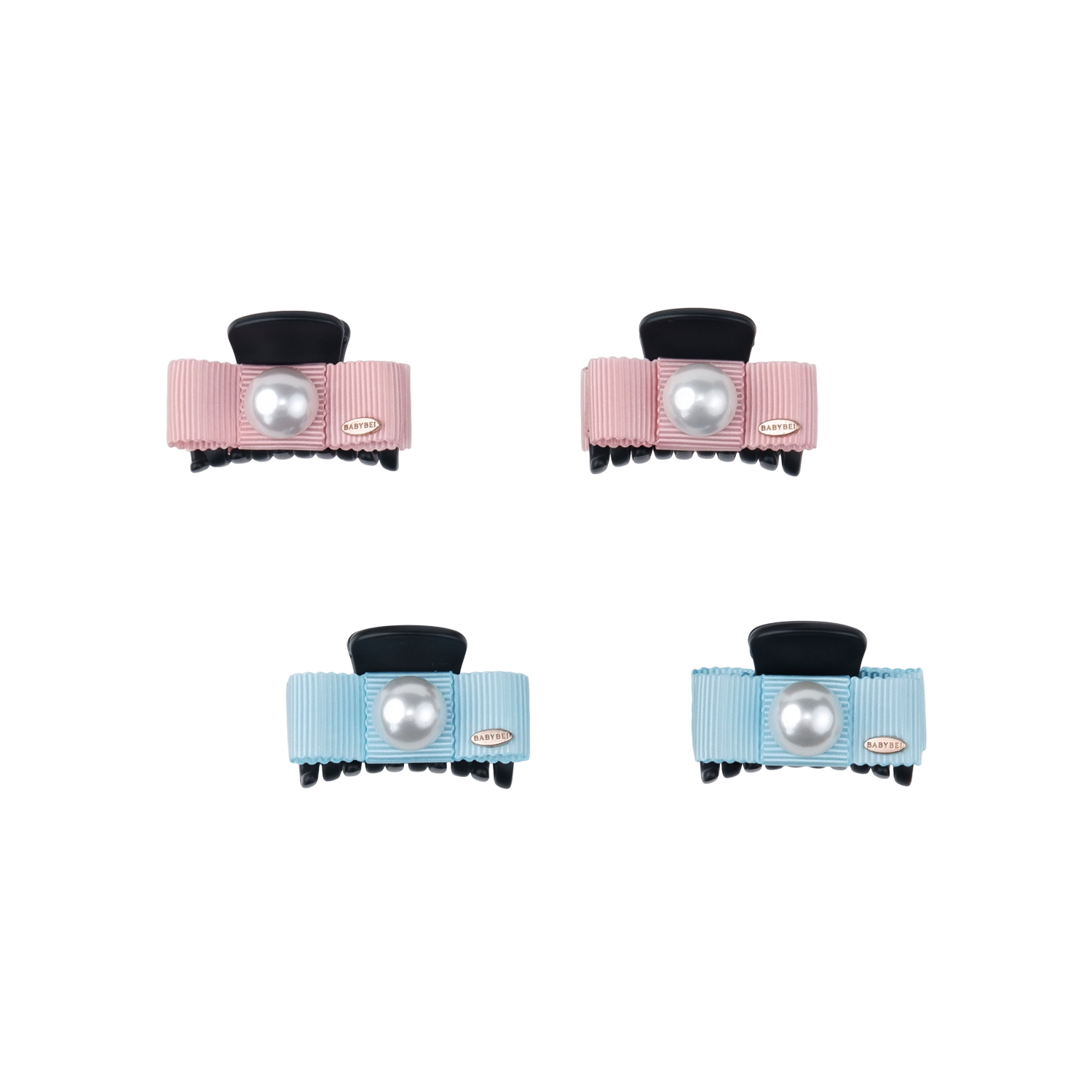 Ribbon Pearl Small Hair Claws (Straight Bow & 1 Bead)