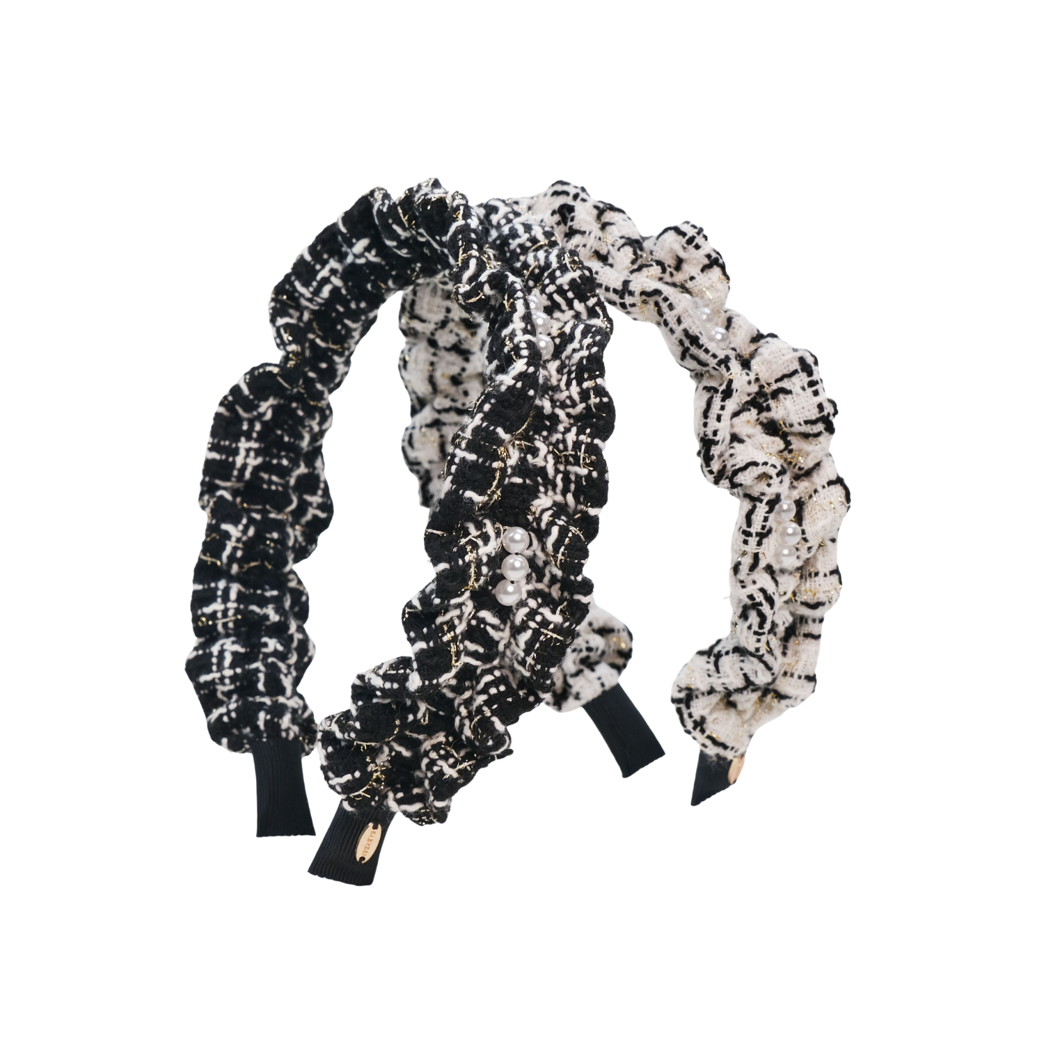 Tweed Pearl Extra Wide Headband (Spaced & 3 Beads)