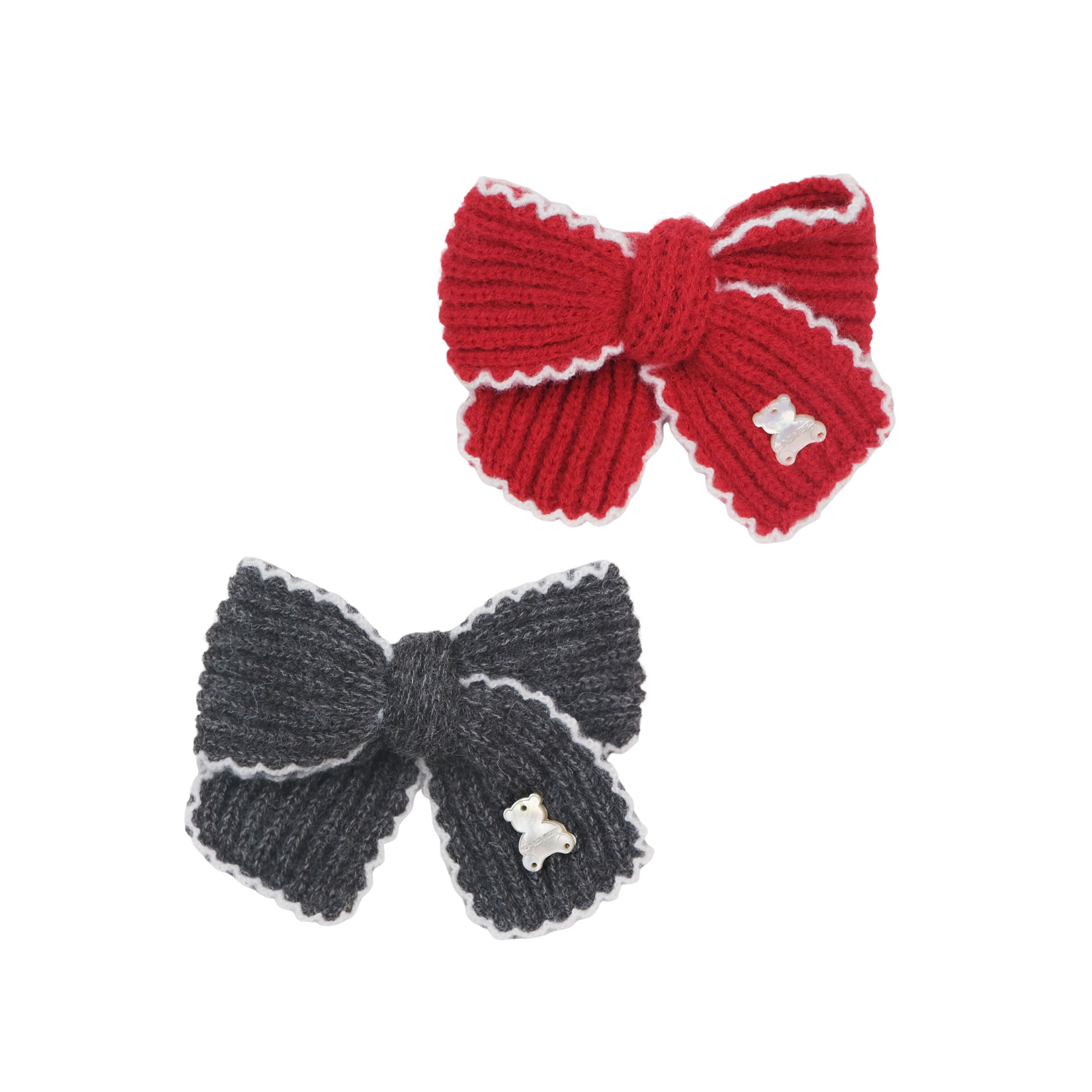 Cotton Shell Medium Hair Barrette (1 Bow & Bear-shaped)