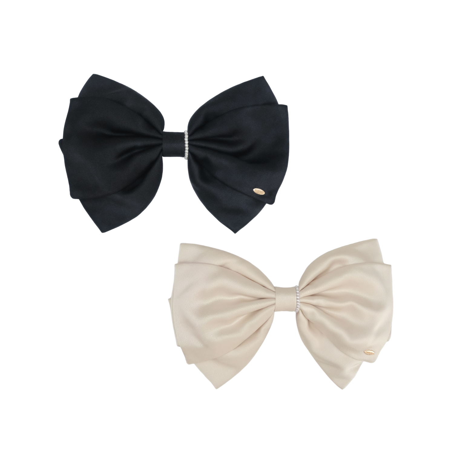 Satin Pearl Large Hair Barrette (3 Layers & Beaded)