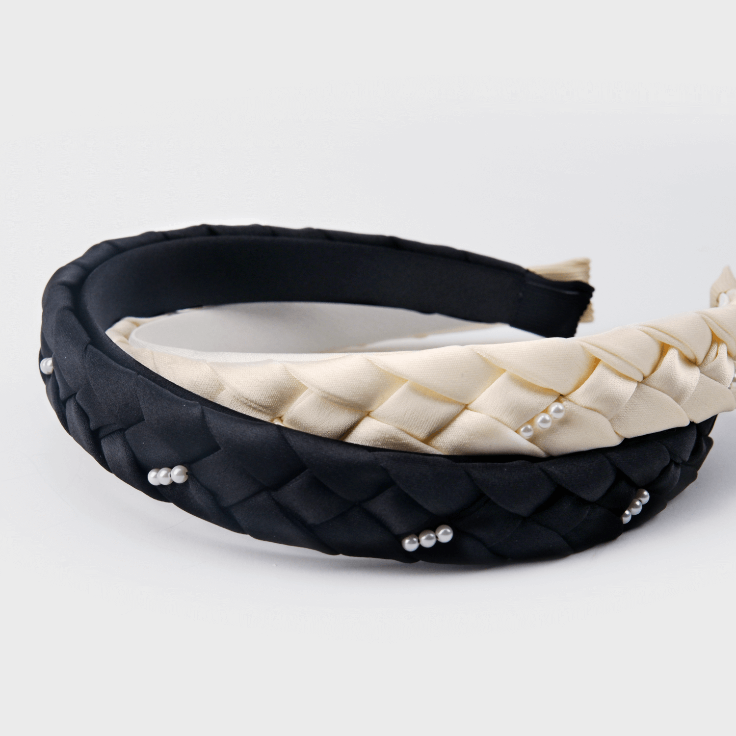 Satin Pearl Wide Headband (Diamond & 3 Beads)