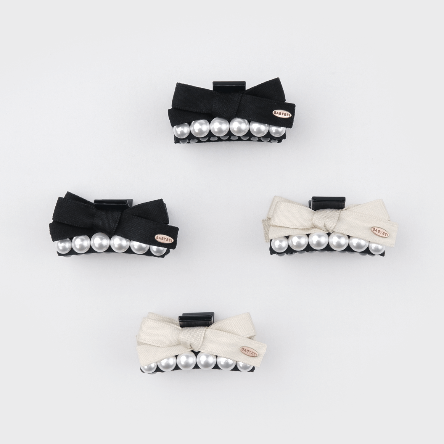 Ribbon Pearl Small Hair Claws (Bow & 6 Beads)