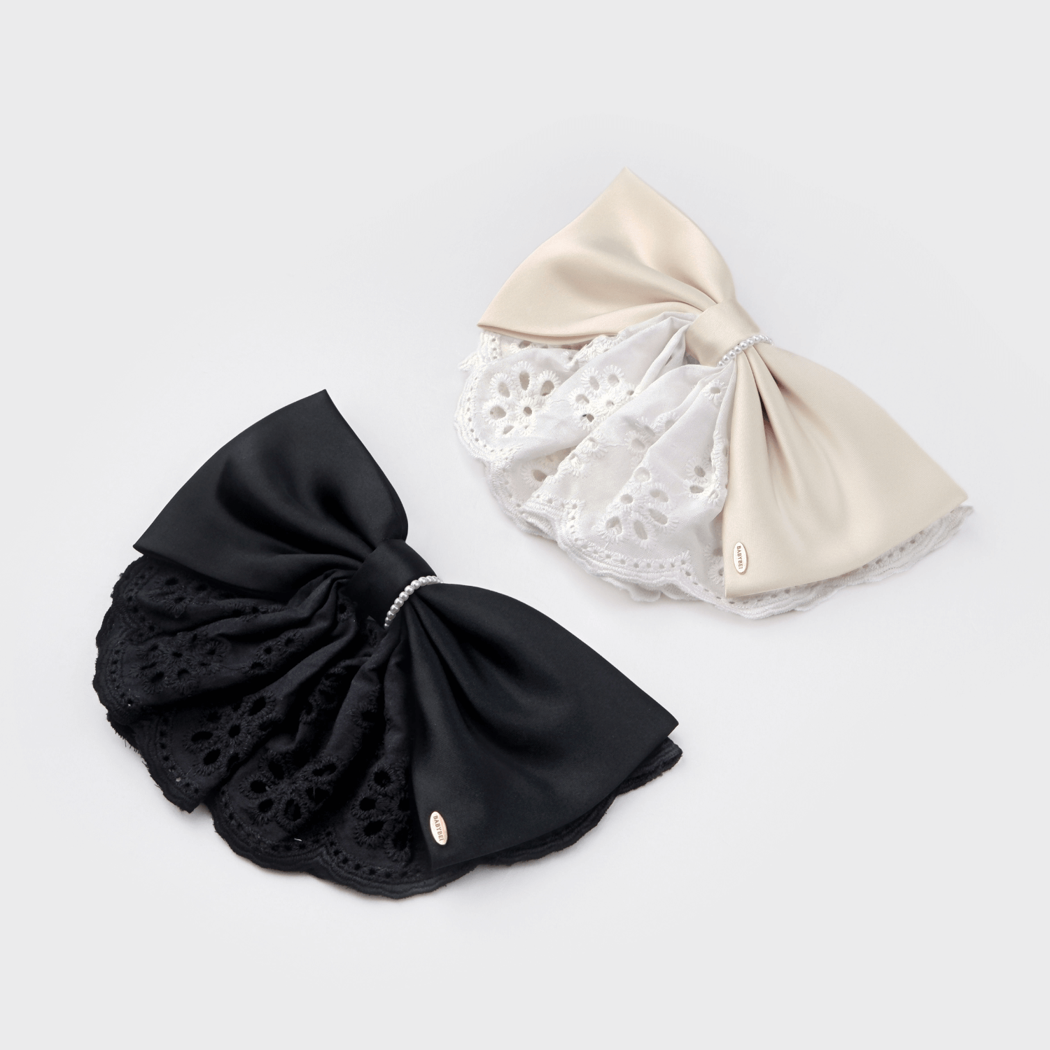 Satin Pearl Large Hair Barrette (Lace & 1 Strand)