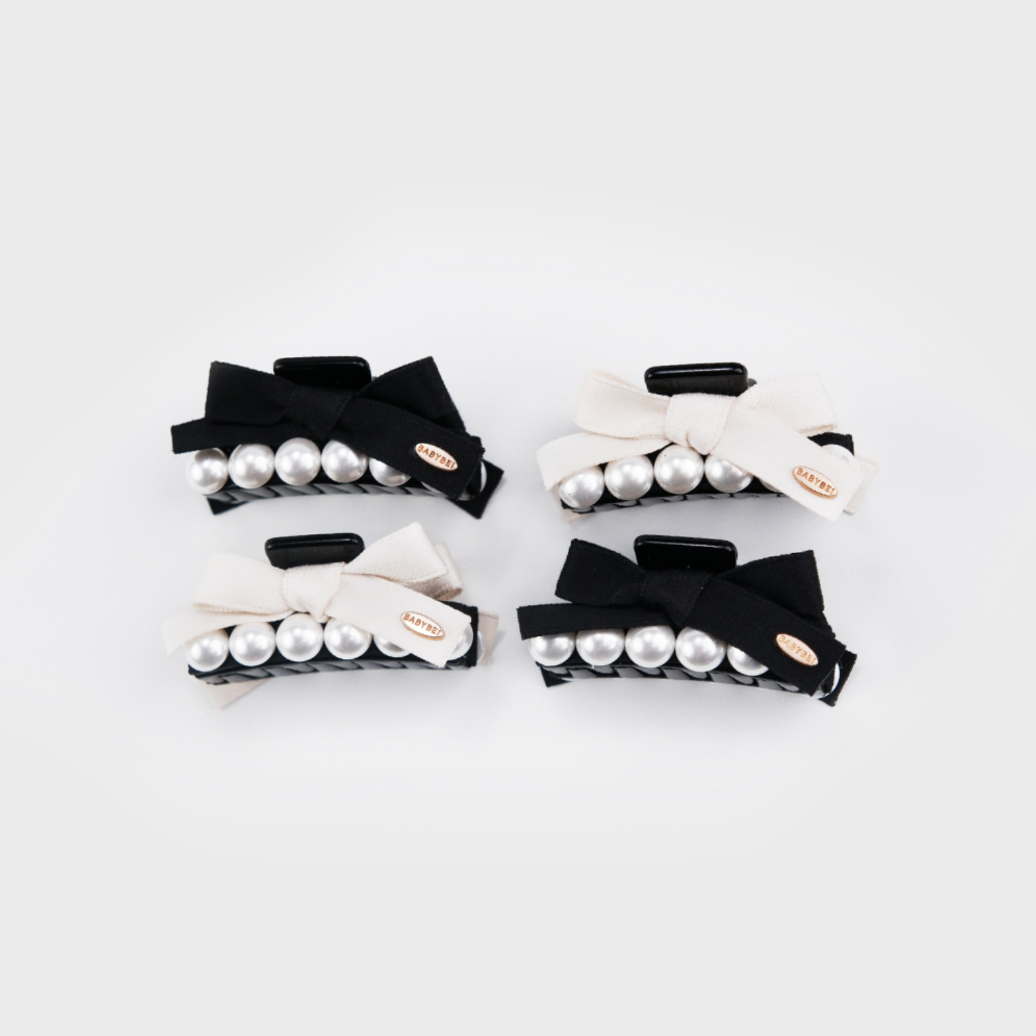 Ribbon Pearl Small Hair Claws (Bow & 6 Beads)