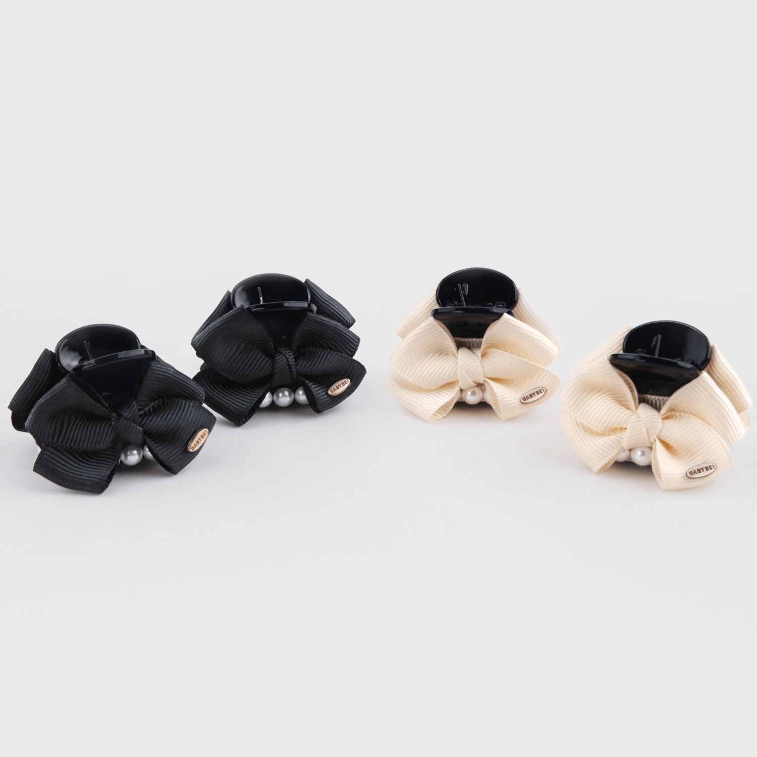Ribbon Pearl Small Hair Claws (Bow & 7 Beads)
