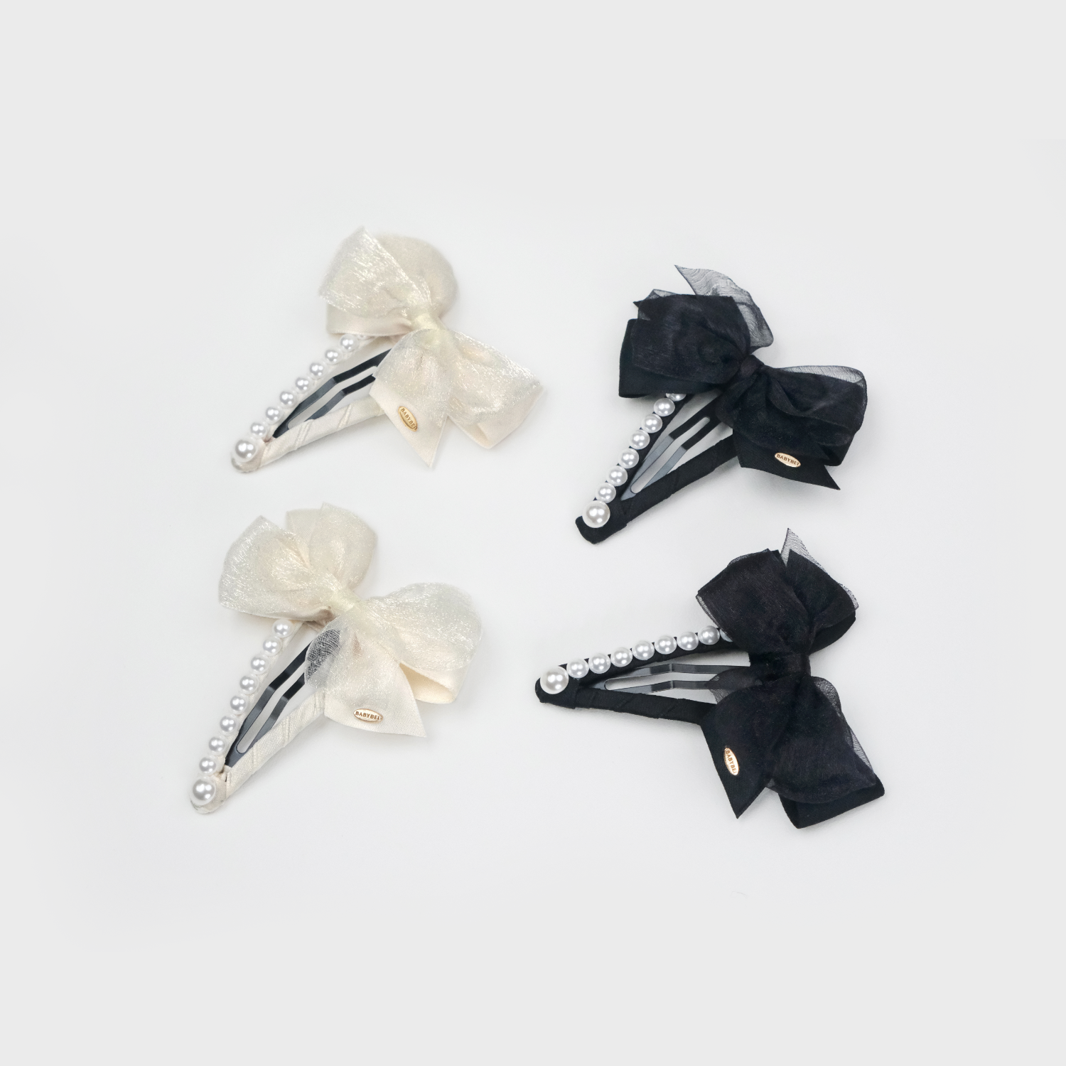 Organza Pearl Large Snap Clips (2 Layered Bow & Row)