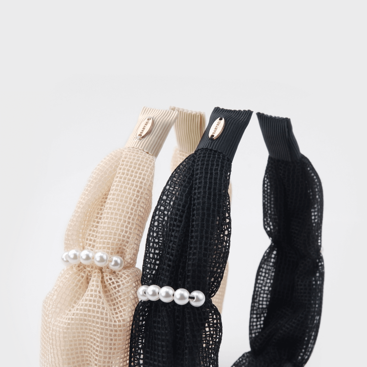 Mesh Pearl Wide Headband (Waist-wrapping & 5 Stands)