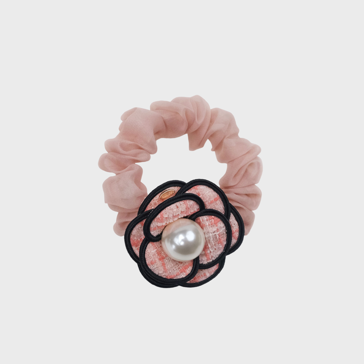 Camellia Pearl Small Scrunchie (Tweed Organza & 1 Bead)