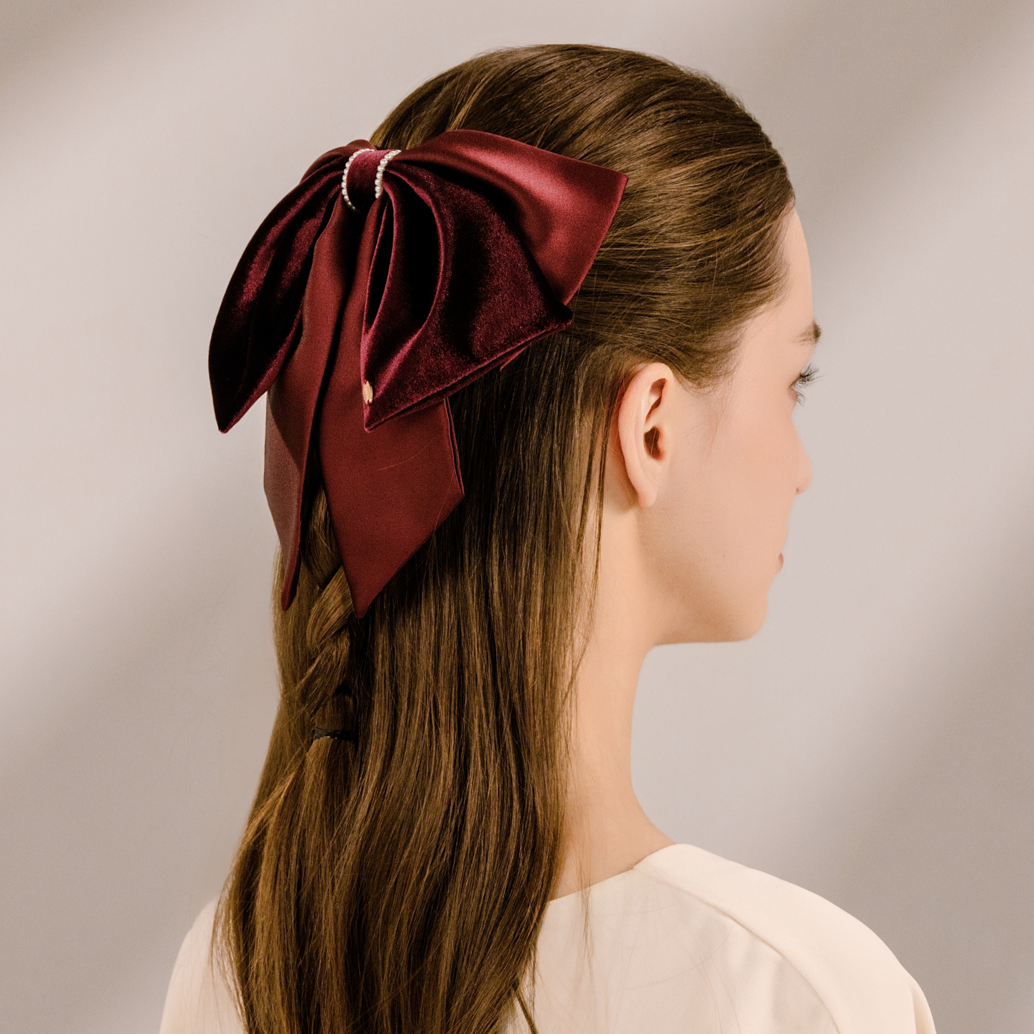 絲絲珍珠大號彈簧夾（拼絨雙串珠）