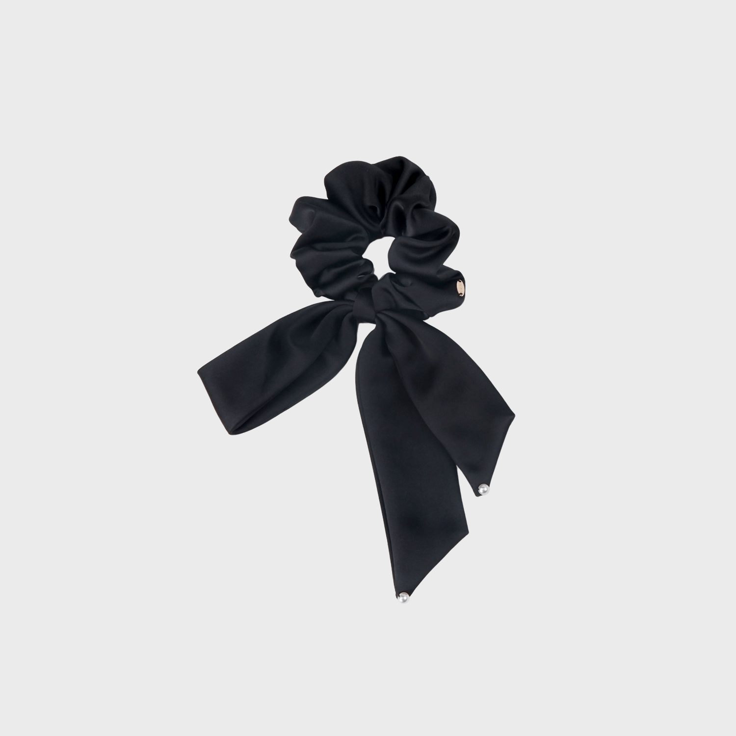 Satin Pearl Large Scrunchie (Sided Bow & 2 Beads)