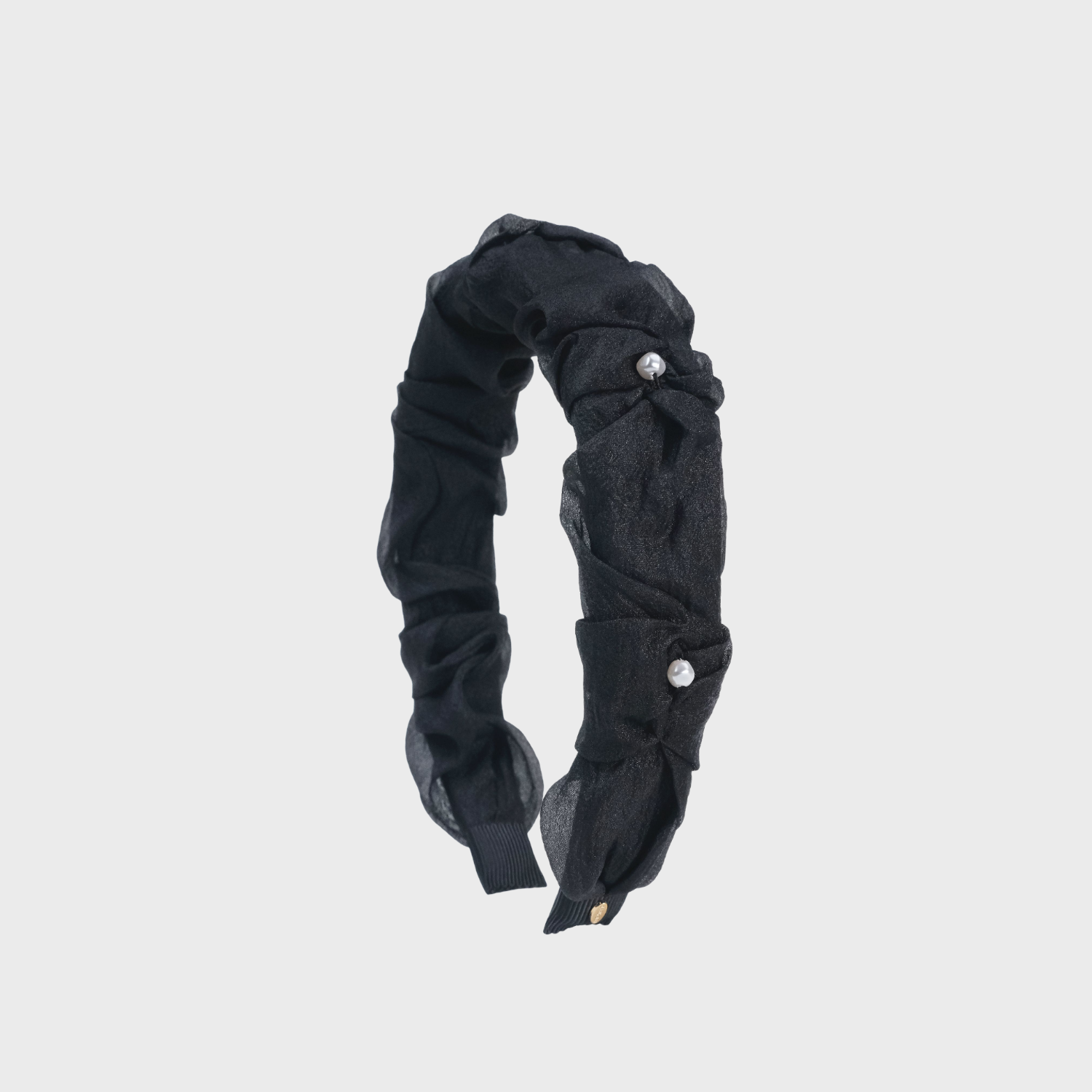 Organza Pearl Wide Headband (Bow & 4 Beads)