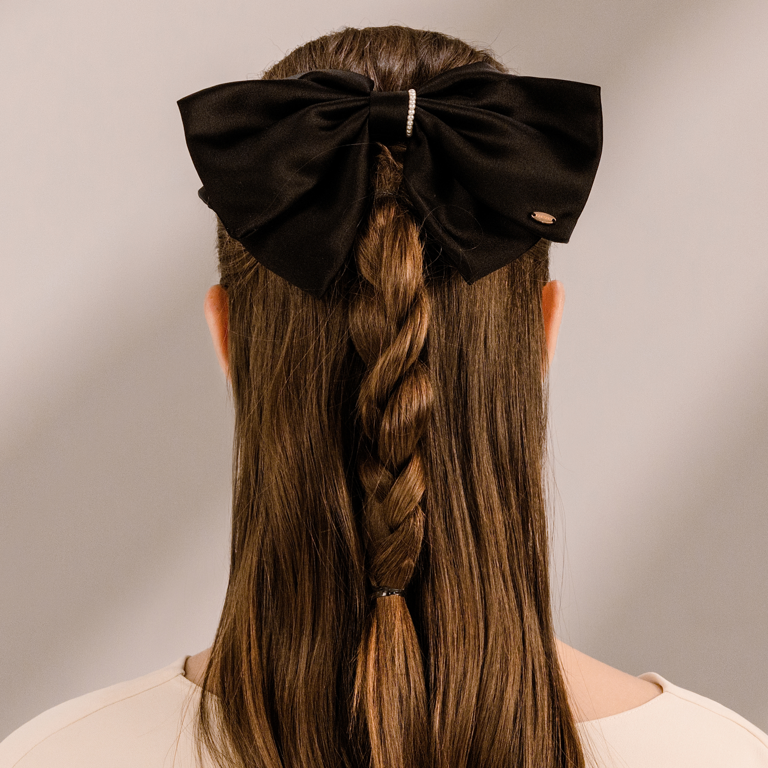 Satin Pearl Large Hair Barrette (3 Layers & Beaded)