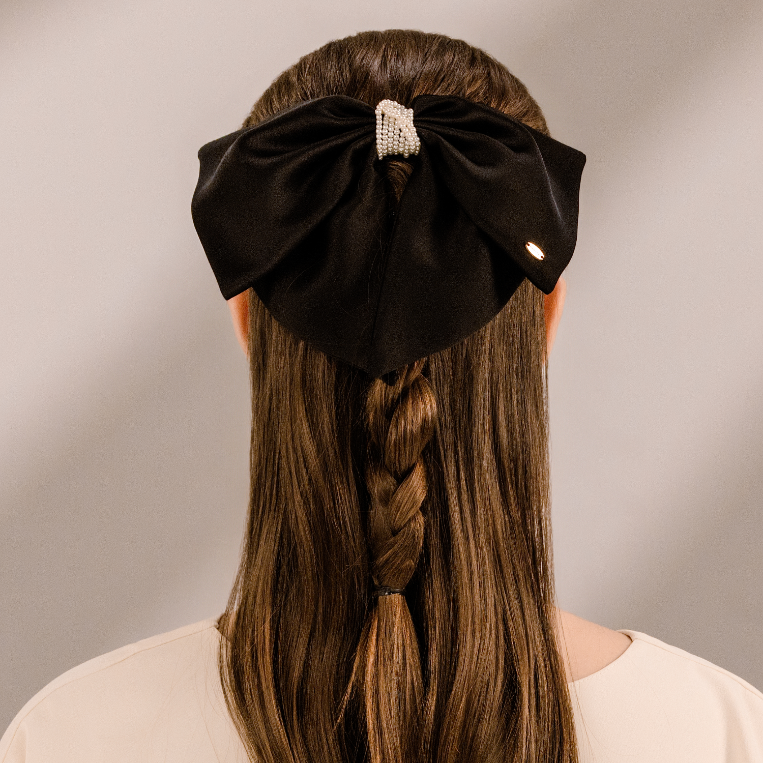 Satin Pearl Large Hair Barrette (Folded & 8 Strands)