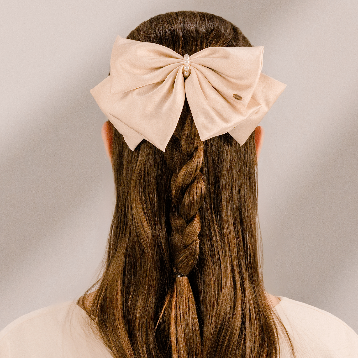 Satin Pearl Large Hair Barrette (3 Layered & Beaded)