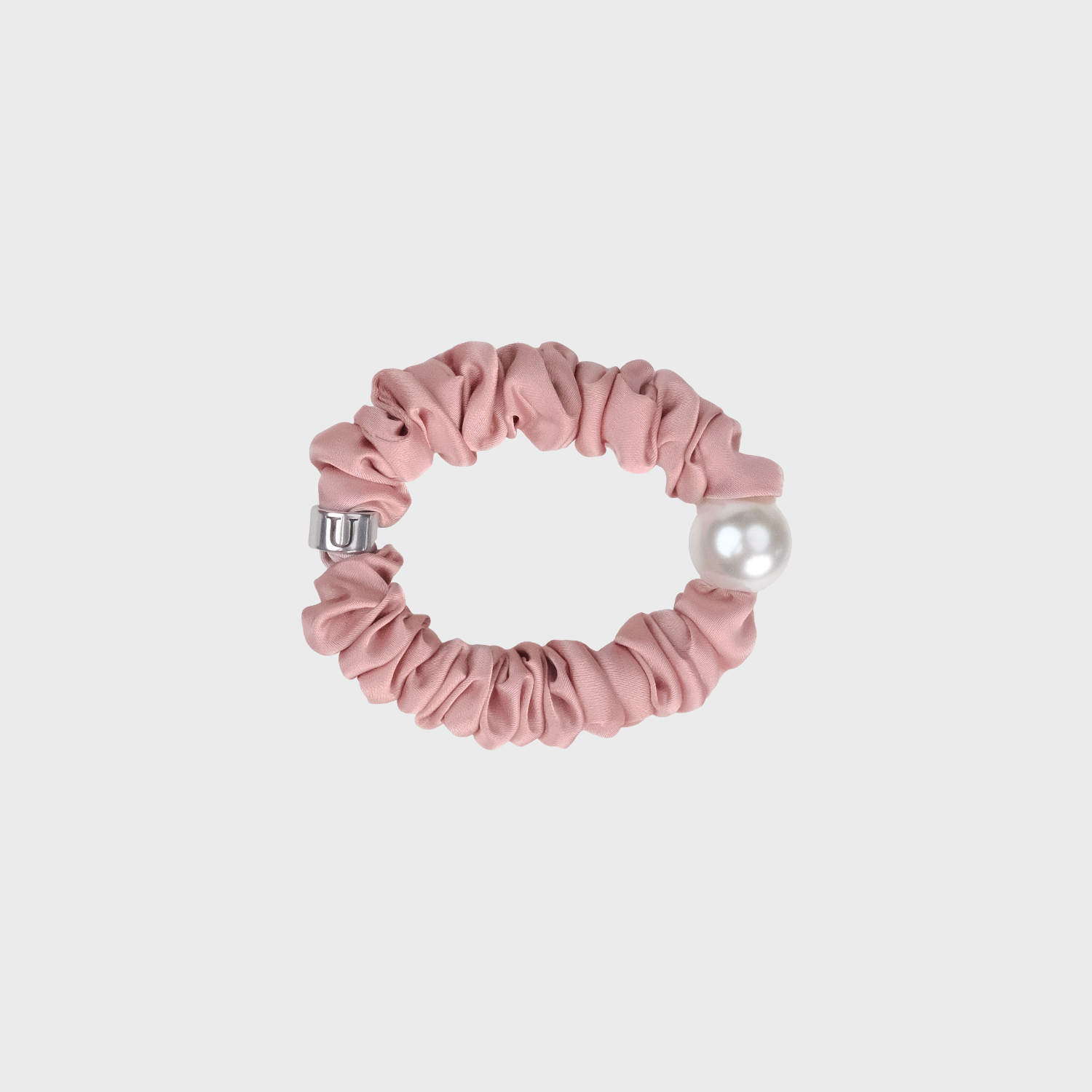 Satin Pearl Small Scrunchie (Ring Letter & 1 Bead)