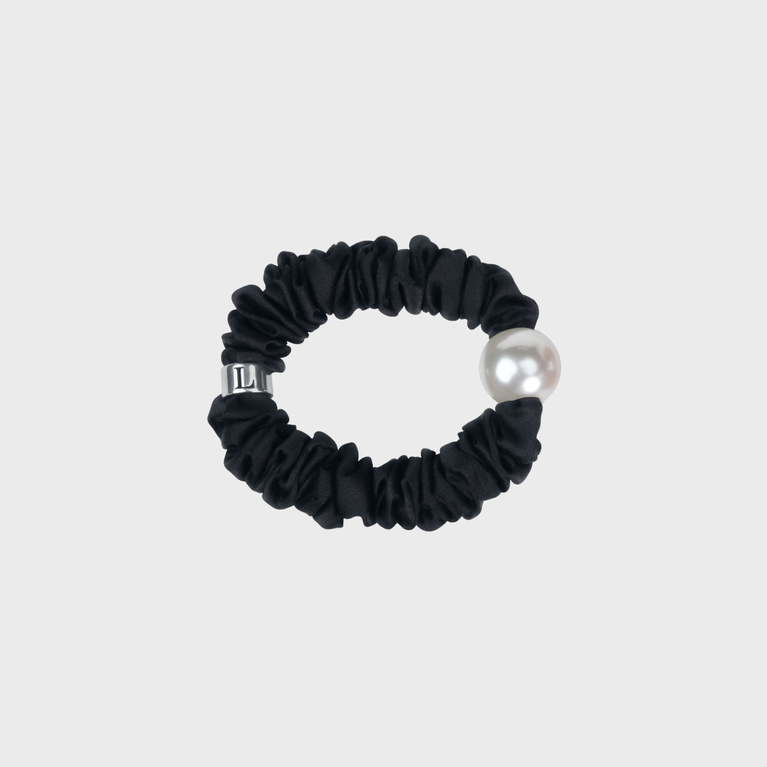 Satin Pearl Small Scrunchie (Ring Letter & 1 Bead)