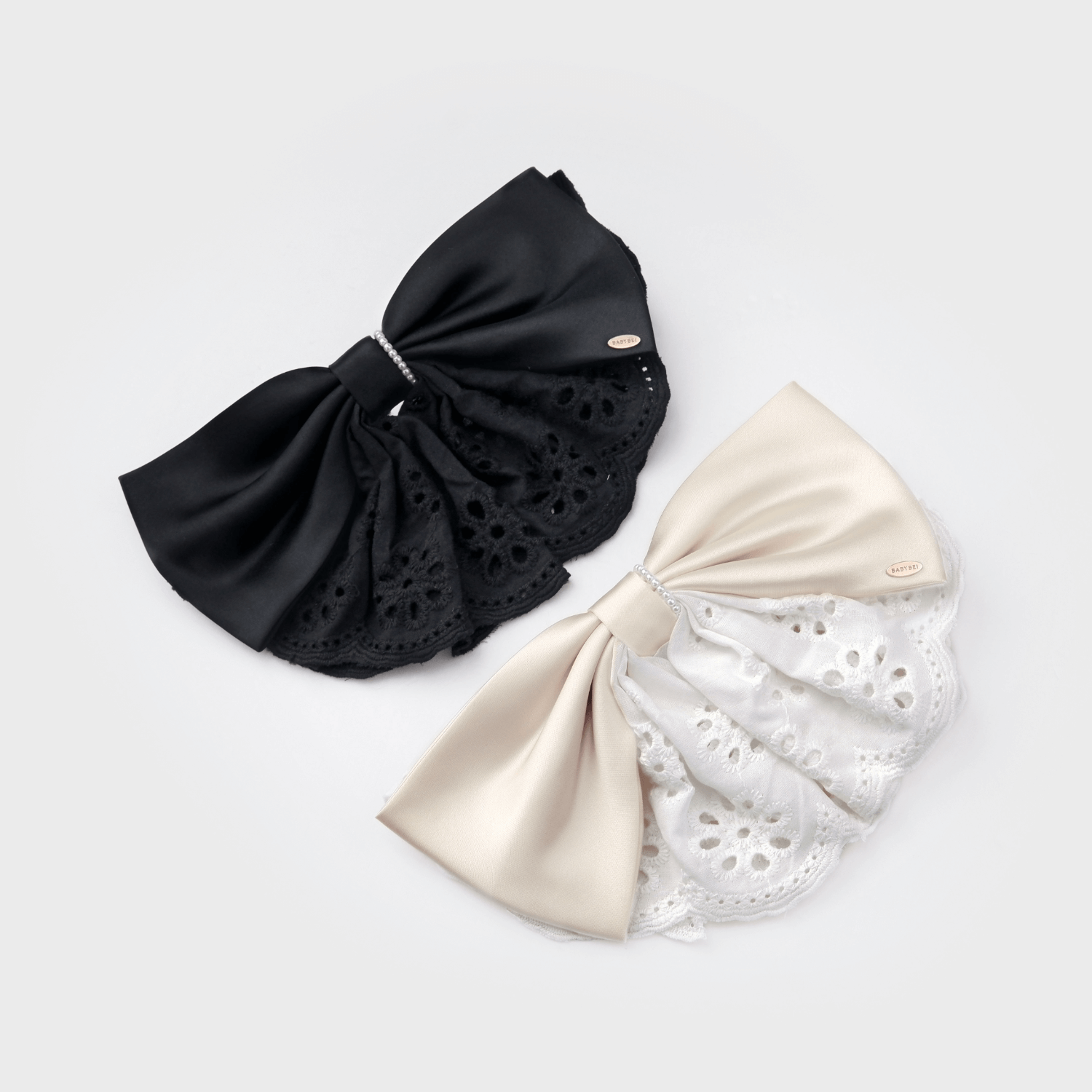 Satin Pearl Large Hair Barrette (Lace & 1 Strand)