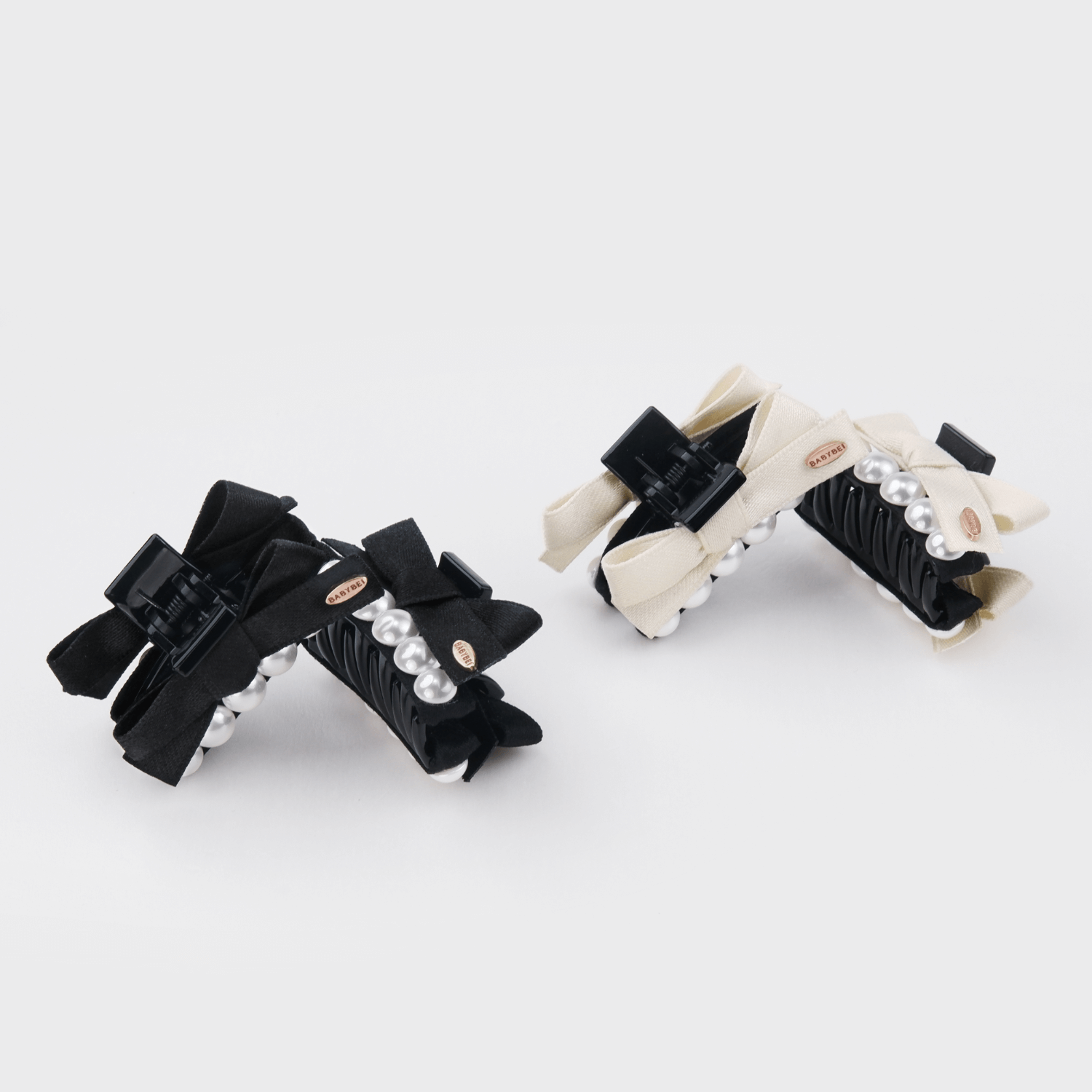 Ribbon Pearl Small Hair Claws (Bow & 6 Beads)
