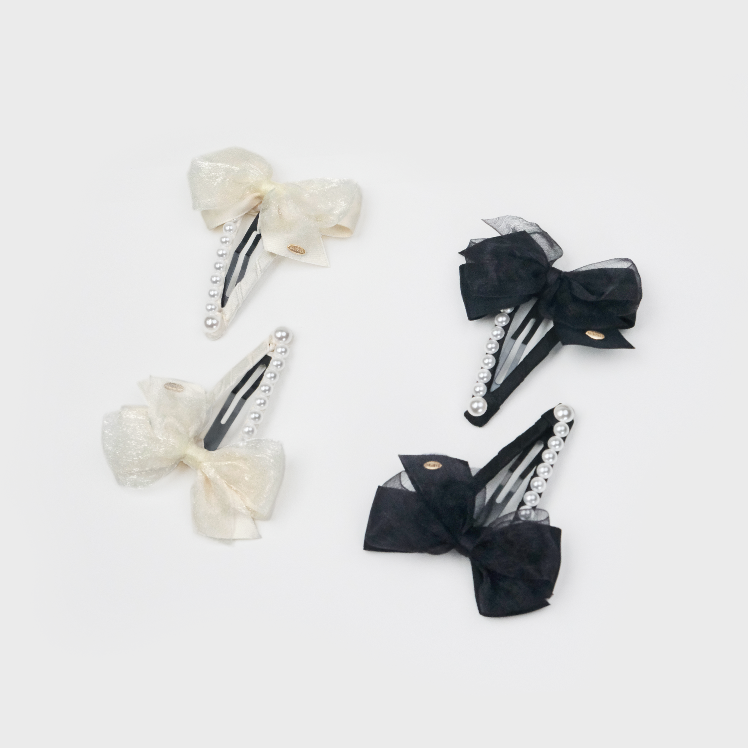 Organza Pearl Large Snap Clips (2 Layered Bow & Row)
