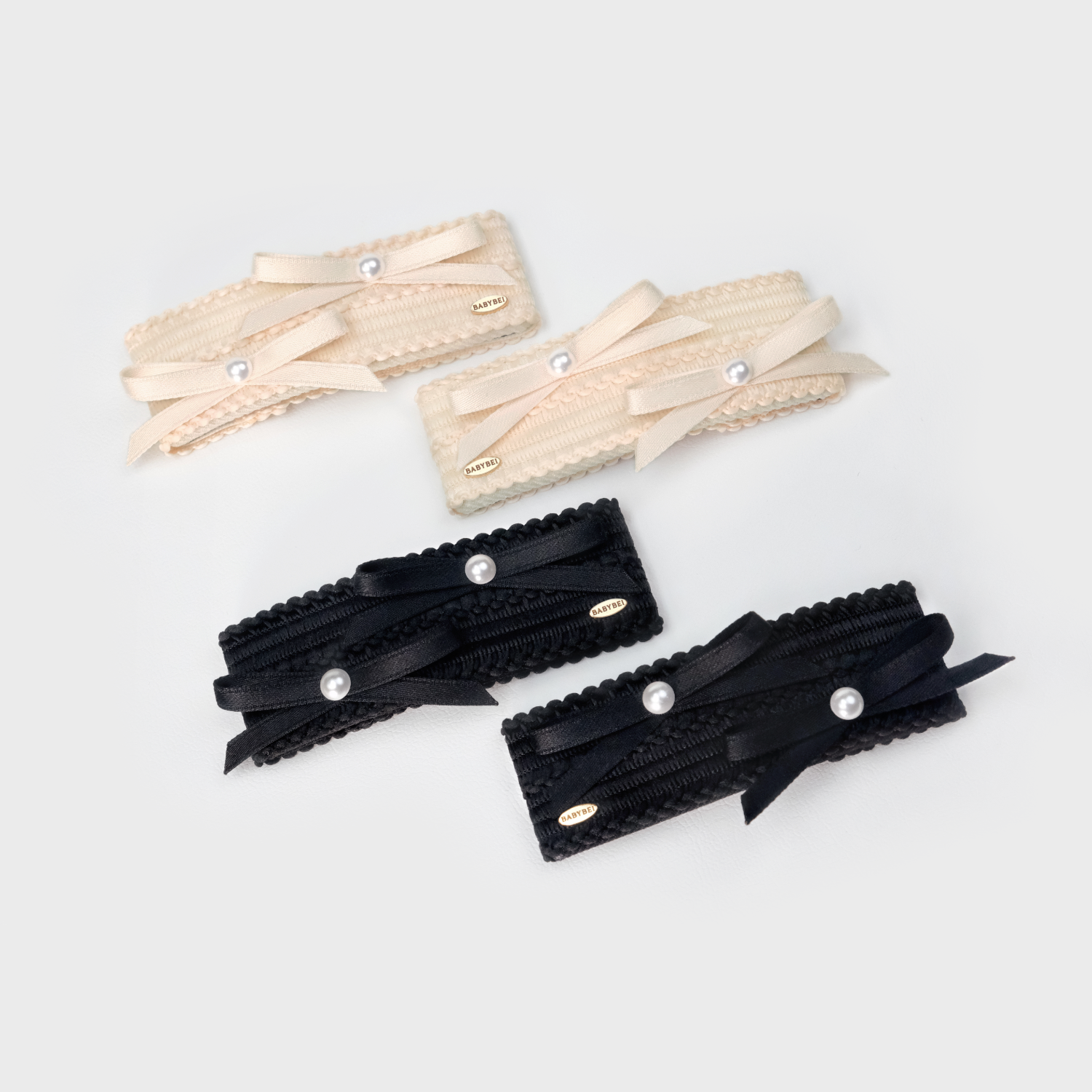 Ribbon Pearl Medium Snap Clips (2 Bows & 2 Beads)