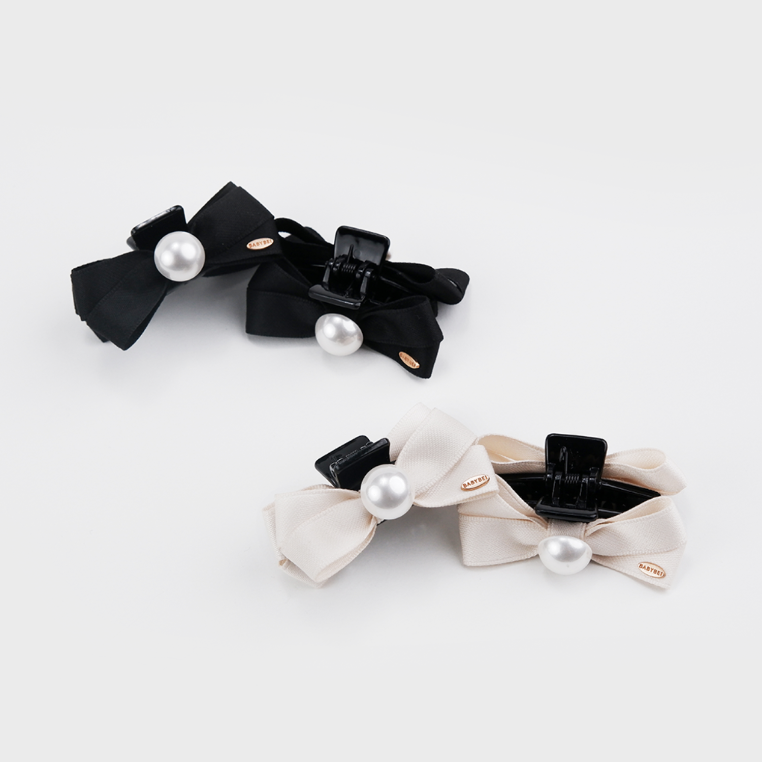 Ribbon Pearl Small Hair Claws (Bow & 1 Bead)