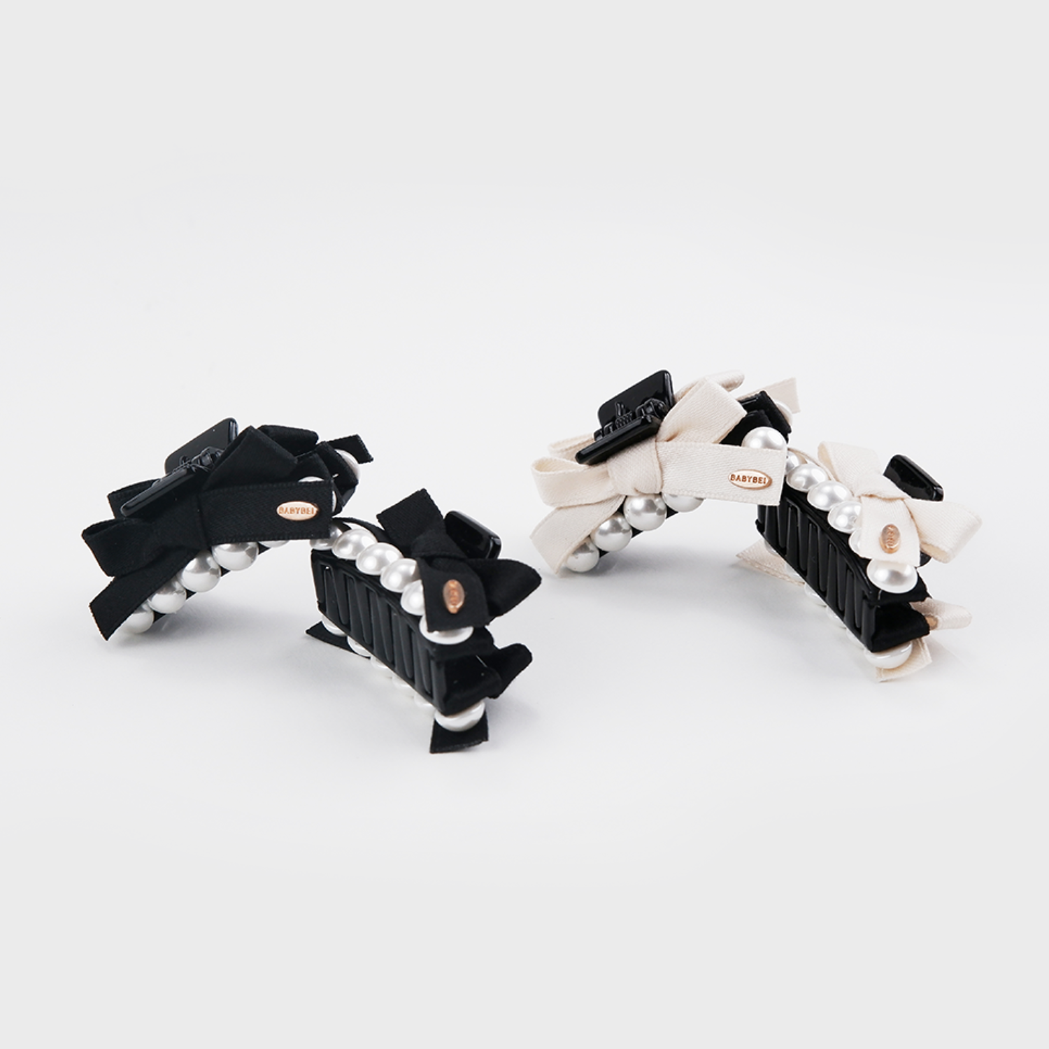 Ribbon Pearl Small Hair Claws (Bow & 6 Beads)