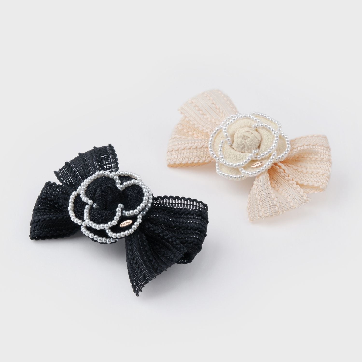 Camellia Pearl Large Hair Clip (Lace Bow & Beaded Edge)