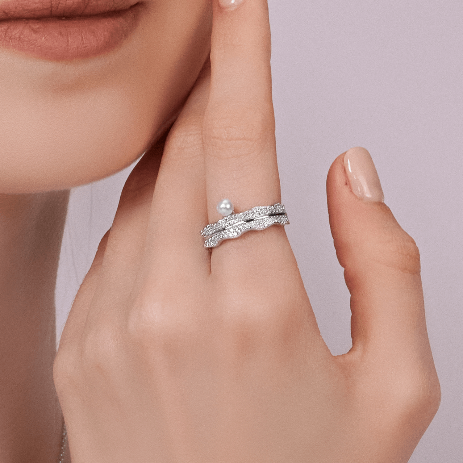 Water Grass Pave Ring