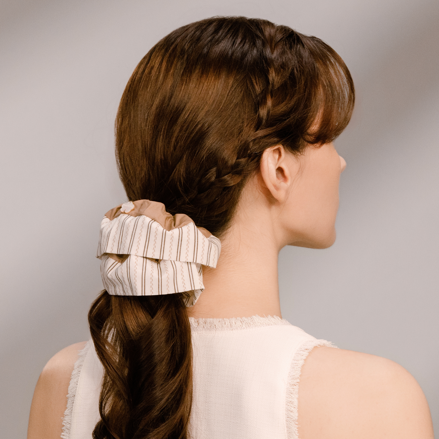 Stripe Shell Extra Large Scrunchie (Wheat & Flower)