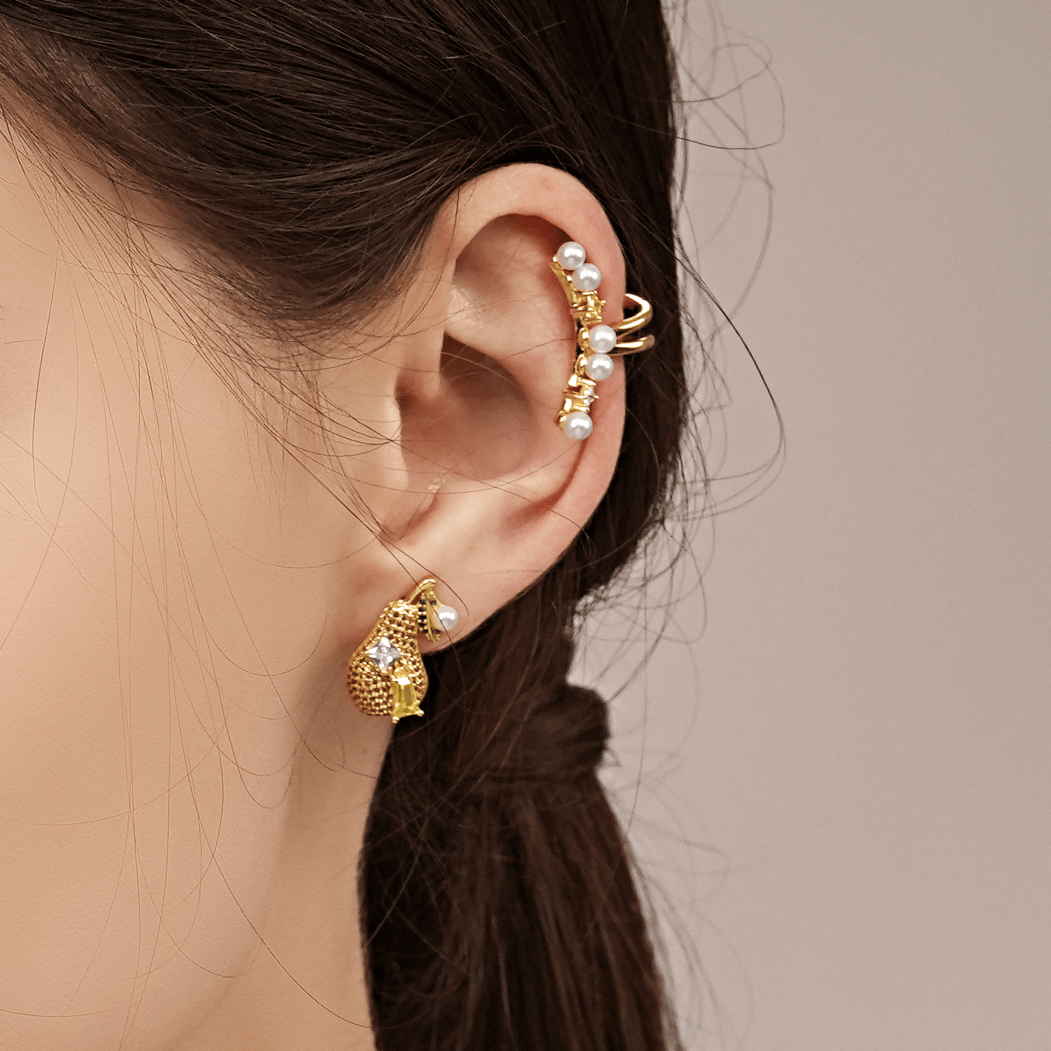 Pear With Rock Sugar Stud Earrings