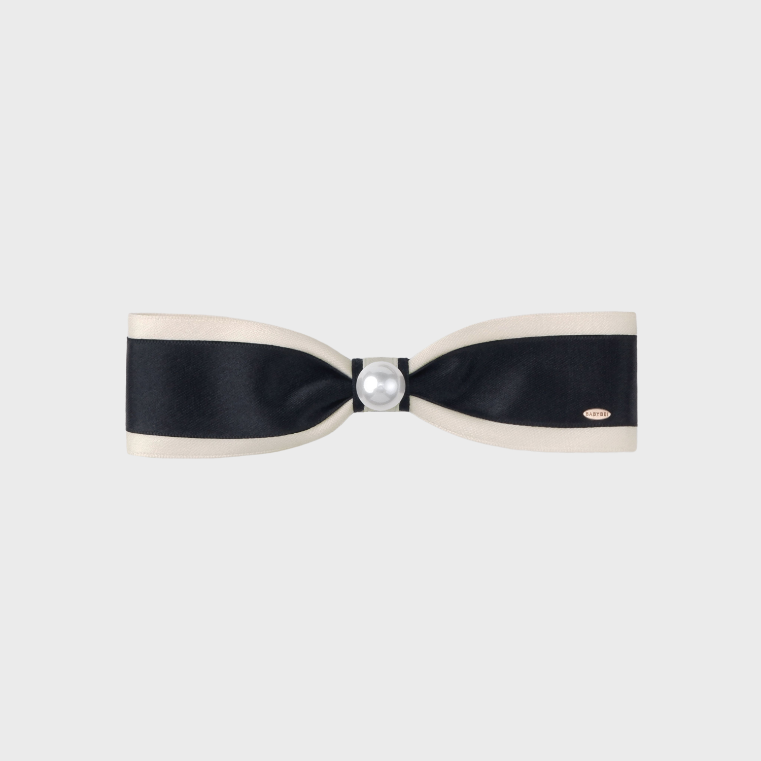 Ribbon Pearl Medium Hair Barrette (Color-blocked & 1 Bead)