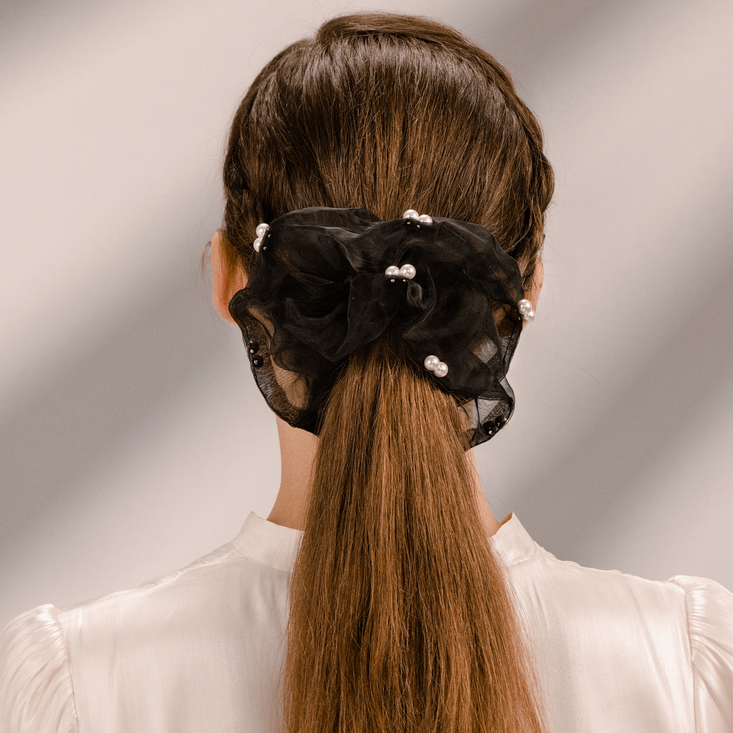 Organza Pearl Extra Large Scrunchie (Spaced & 2 Beads)