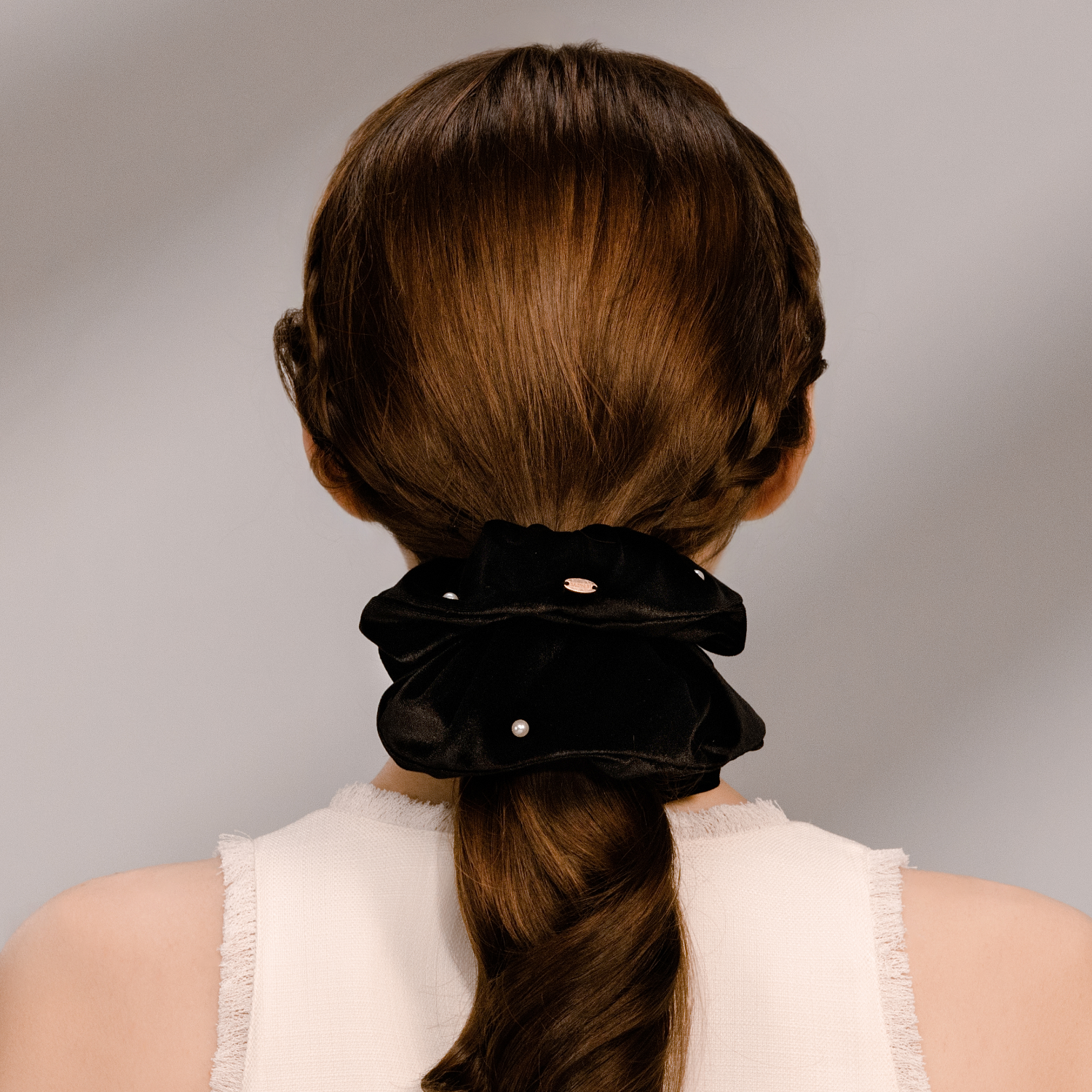 Velvet Pearl Extra Large Scrunchie (Simple & Scattered Beads)