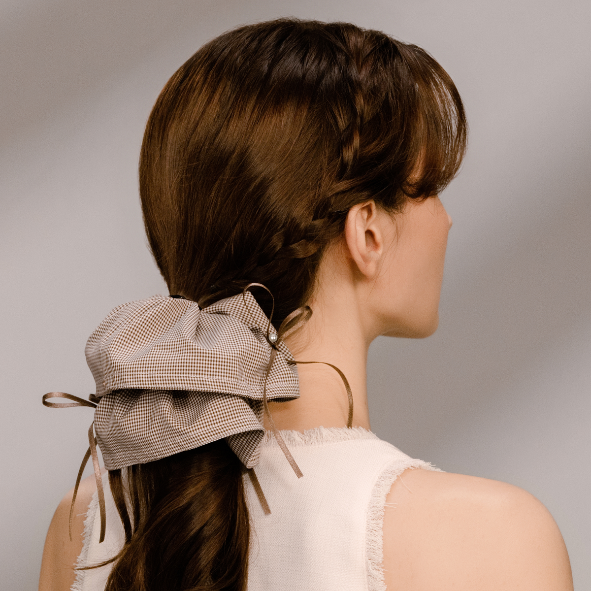 Plaid Pearl Extra Large Scrunchie (3 Bows & 3 Beads)