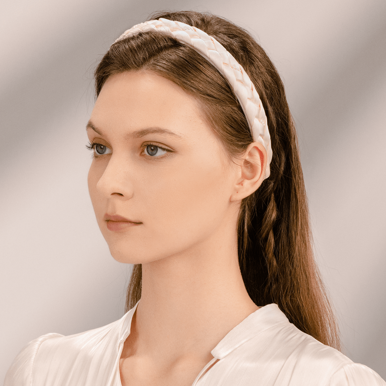 Satin Pearl Wide Headband (Diamond & 3 Beads)