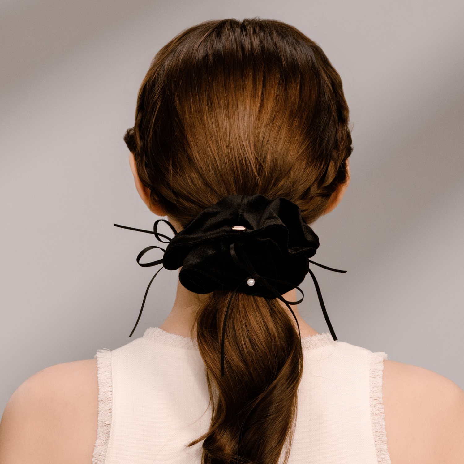 絨絨珍珠大腸髮圈（三蝴蝶三珠）