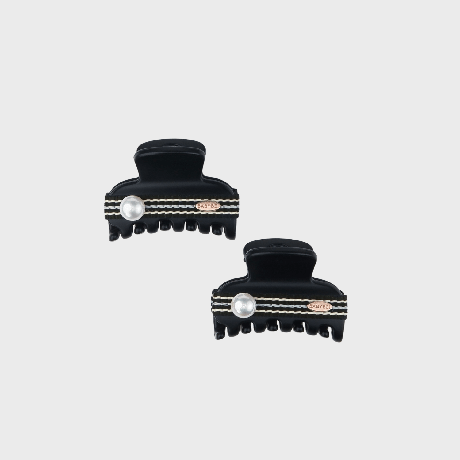 Ribbon Pearl Small Hair Claws (3 Stripes & 1 Bead)