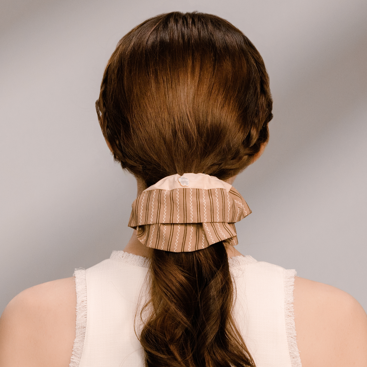 Stripe Shell Extra Large Scrunchie (Wheat & Flower)