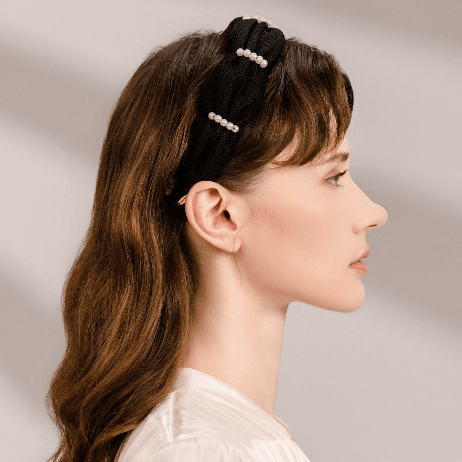 Mesh Pearl Wide Headband (Waist-wrapping & 5 Stands)