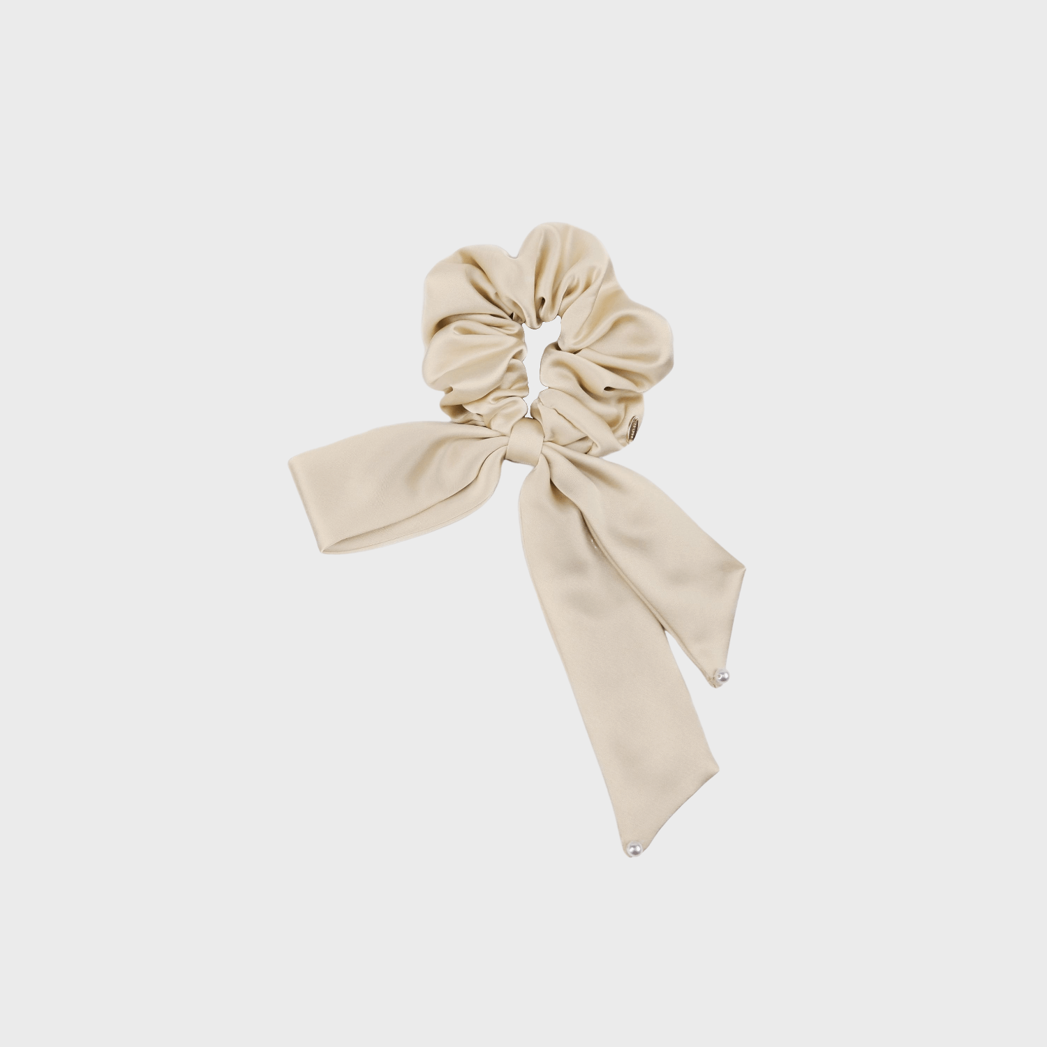 Satin Pearl Large Scrunchie (Sided Bow & 2 Beads)
